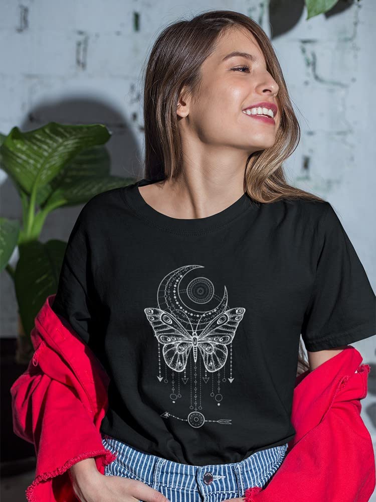 Butterfly with Moon and Arrows Women's T-Shirt - Trendy Graphic Tee for Casual Wear, Street Style & Festival Outfits