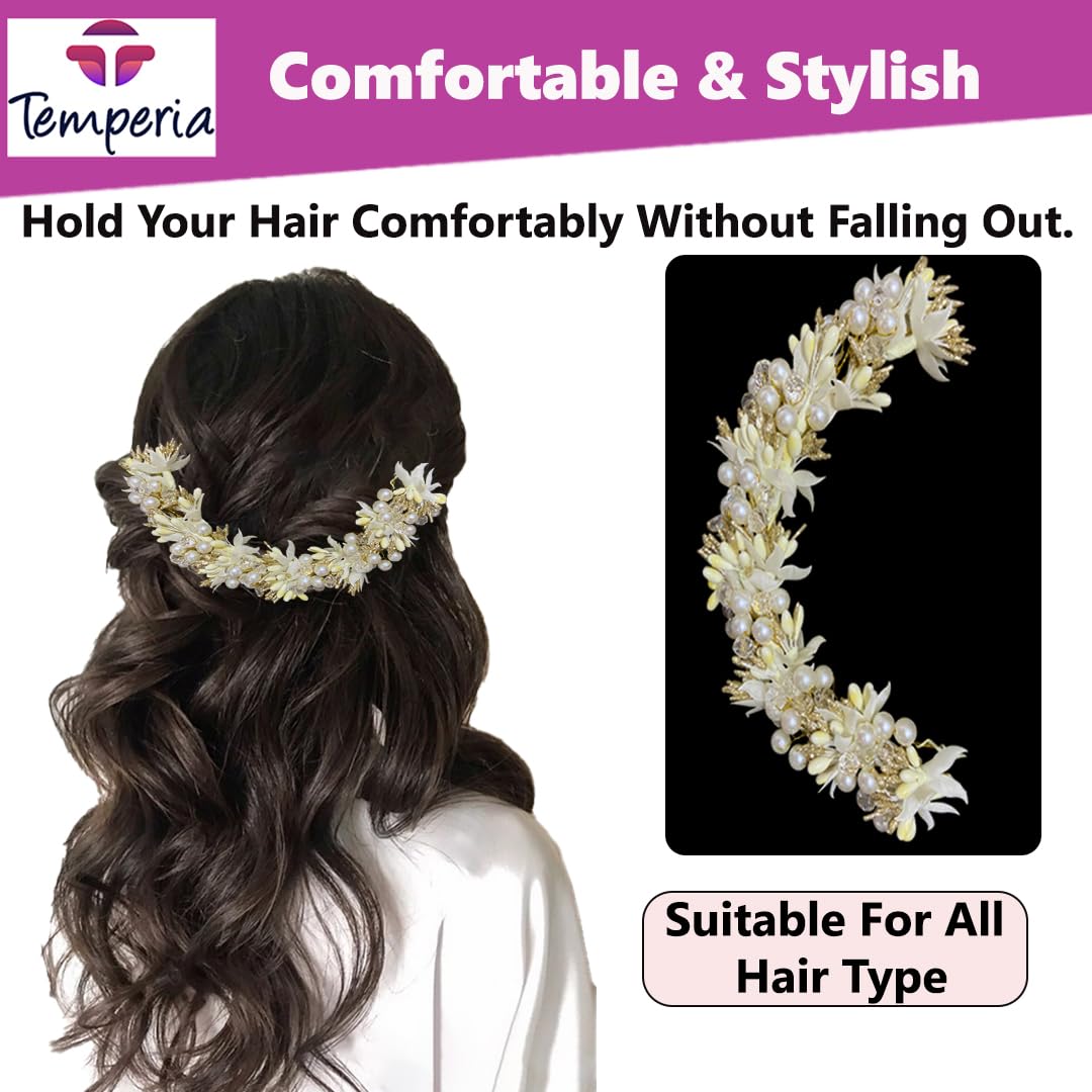 Elegant Floral Pearl Hair Clips for Women & Girls - Wedding Bridal Hair Accessories, Artificial Flower & Pearl Bun Pins - Perfect for Bridal Hairstyles, Prom, Parties & Special Occasions (MN11)