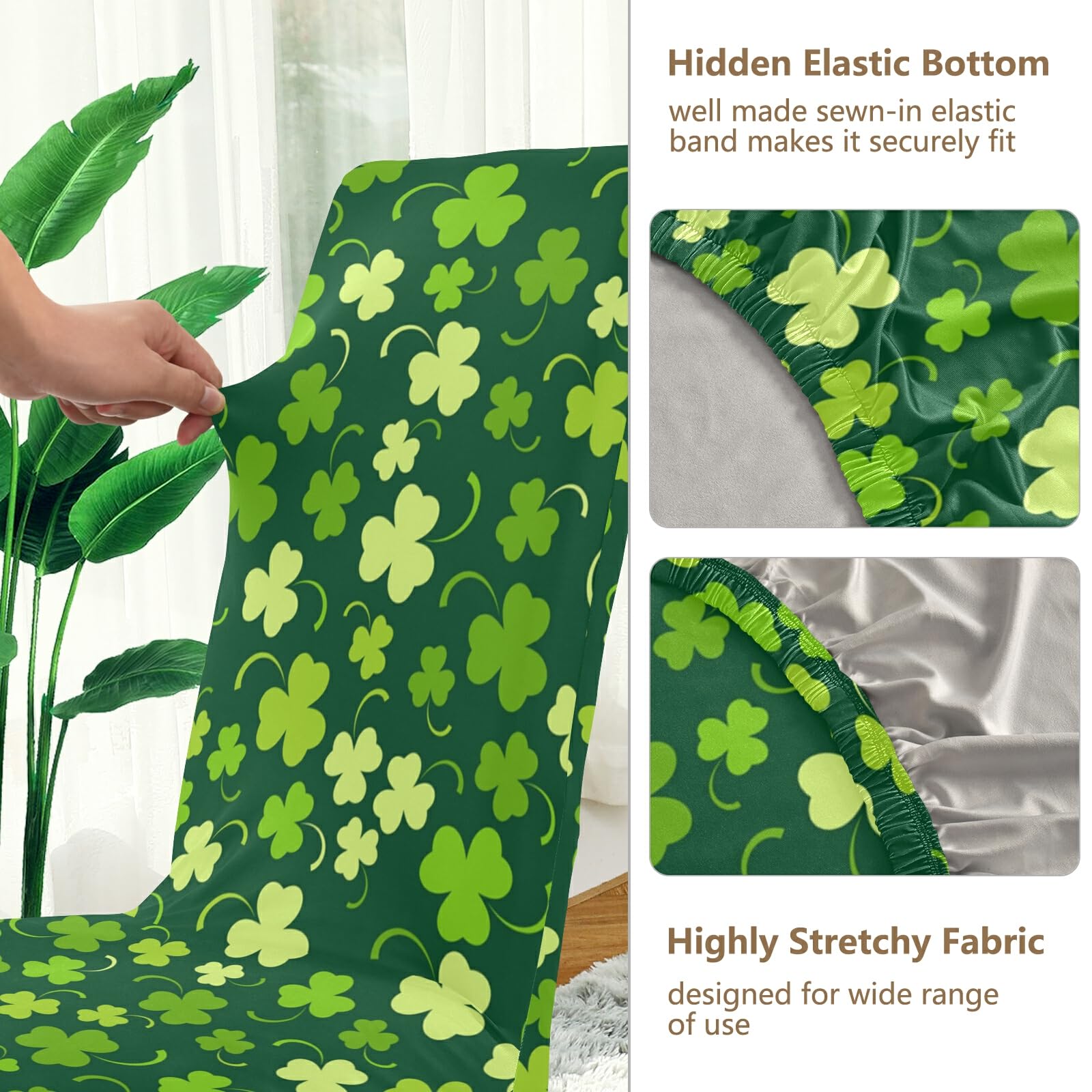 St. Patrick's Day Clover Stretch Chair Covers Set of 2 - Washable Dining Chair Slipcovers for Kitchen, Dining Room & Hotel Decor | Perfect for Irish-Themed Parties, Home Decor & Holiday Celebrations