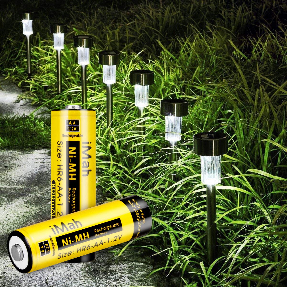 iMah HR6 AA Rechargeable Batteries 800mAh 1.2V Ni-MH - Solar Lights & Outdoor Garden Pathway Lamps Replacement - Pack of 8 - Perfect for Landscape Lighting, Backyard Decor & Nighttime Safety