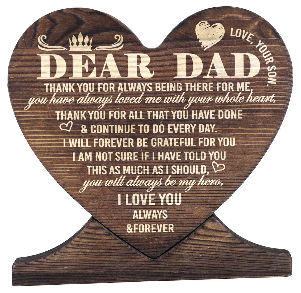 Personalized Wooden Heart Plaque for Dad - Thoughtful Father's Day, Birthday & Christmas Gift - Engraved Sentimental Thank You Dad Sign - Meaningful Home Decor for Father's Gifts - Perfect for Office Desk, Man Cave or Living Room Display