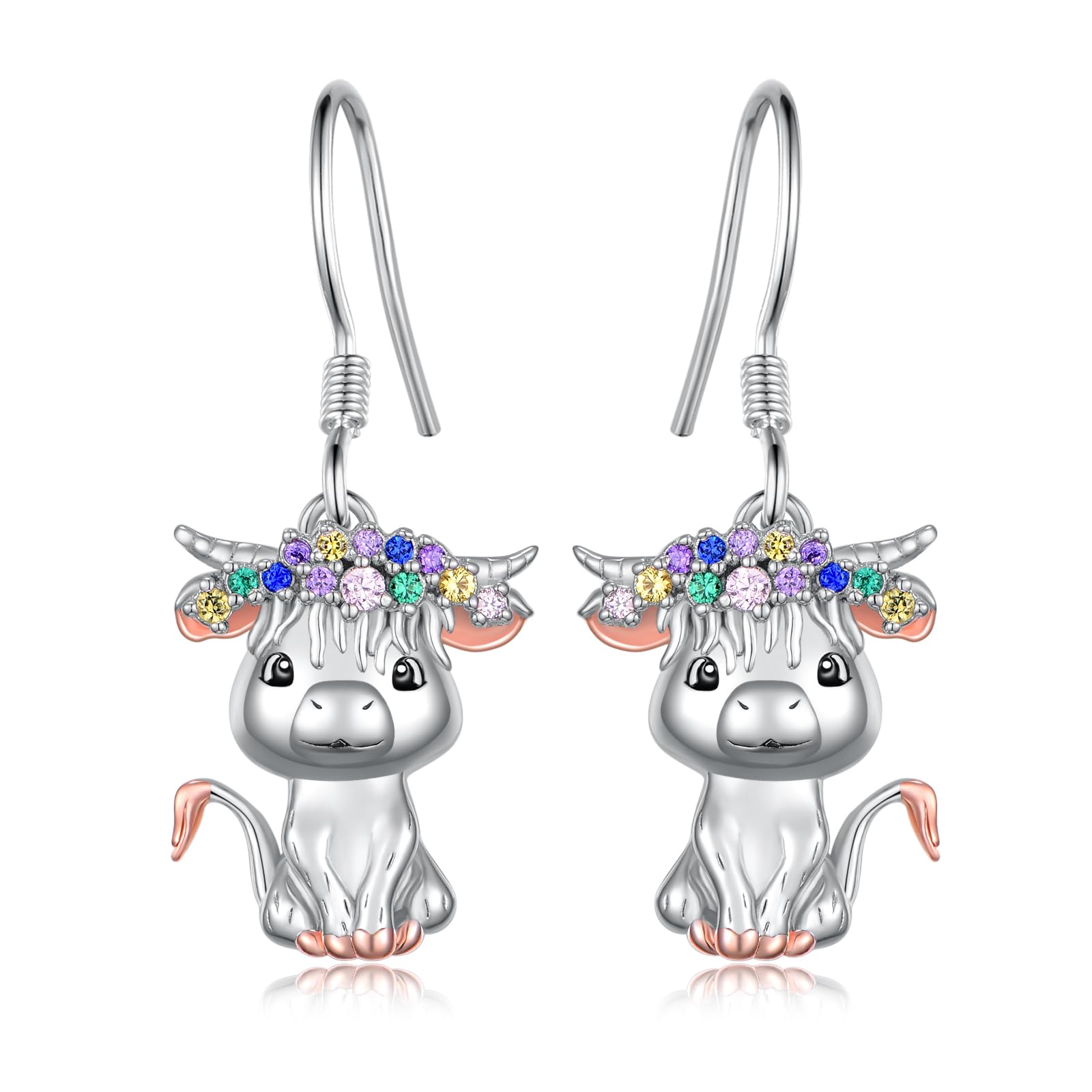 925 Sterling Silver Highland Cow Dangle Earrings for Women - Cute Animal Jewelry Gift for Teens, Birthday, Christmas - Perfect for Casual Wear, Parties & Gifts