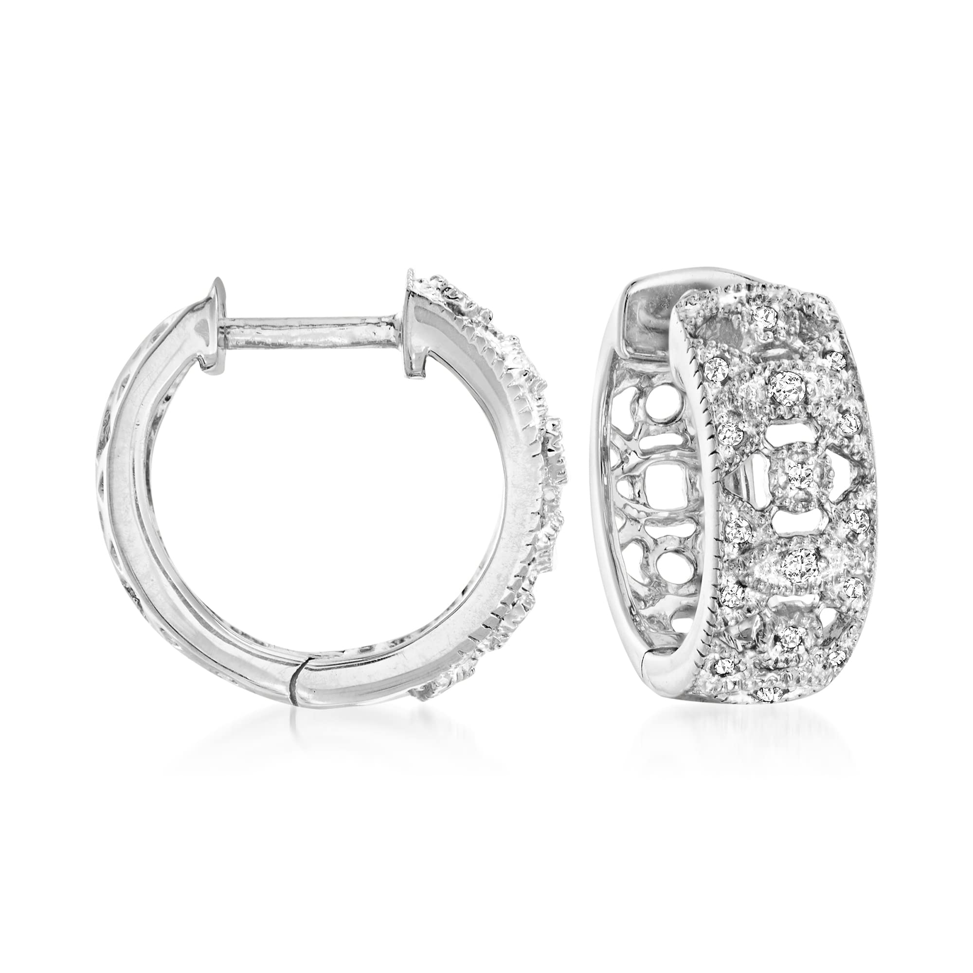 Ross-Simons Sterling Silver 0.10 ct Diamond Hoop Earrings for Women - Perfect for Weddings, Parties & Everyday Elegance