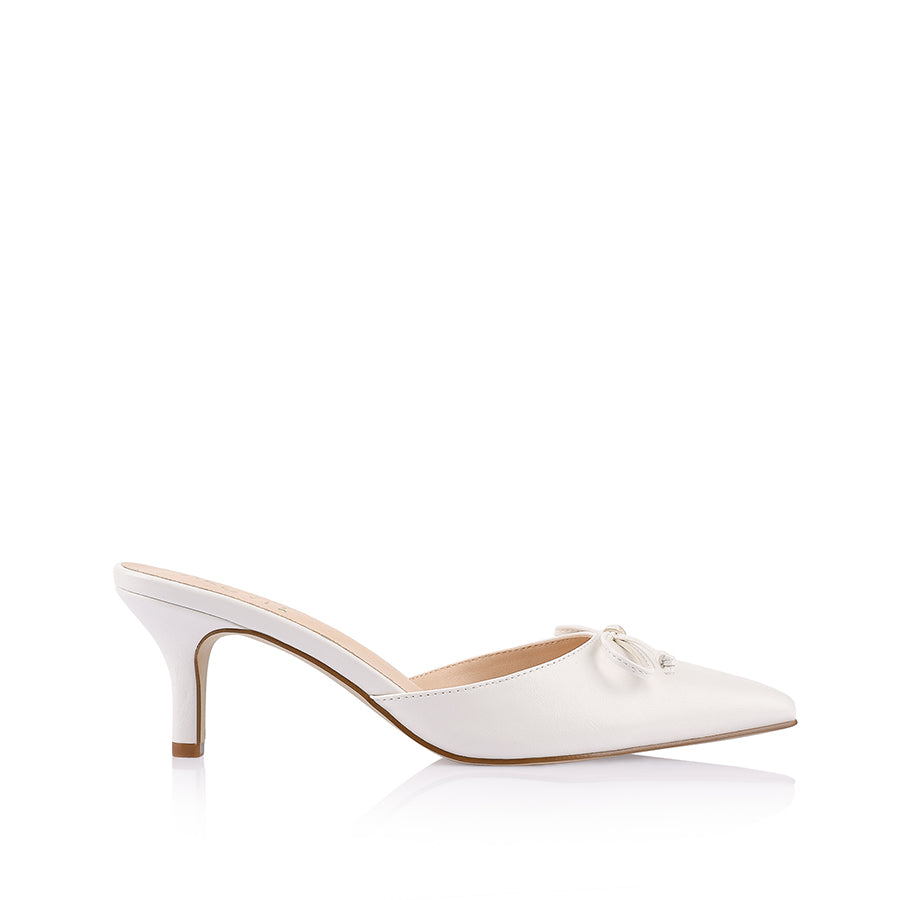 Zeke Pointed Toe Kitten Heels - Women's Low Block Heel Pumps in Chalk | Perfect for Office, Wedding & Formal Occasions