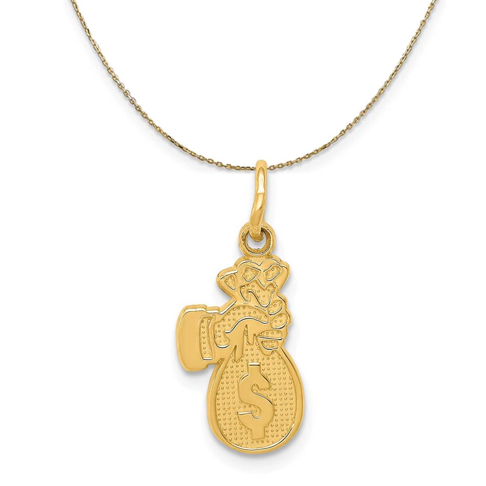 14K Yellow Gold Money Bag Pendant Necklace - Elegant Black Bow Design for Women, Perfect for Gifts, Parties & Special Occasions