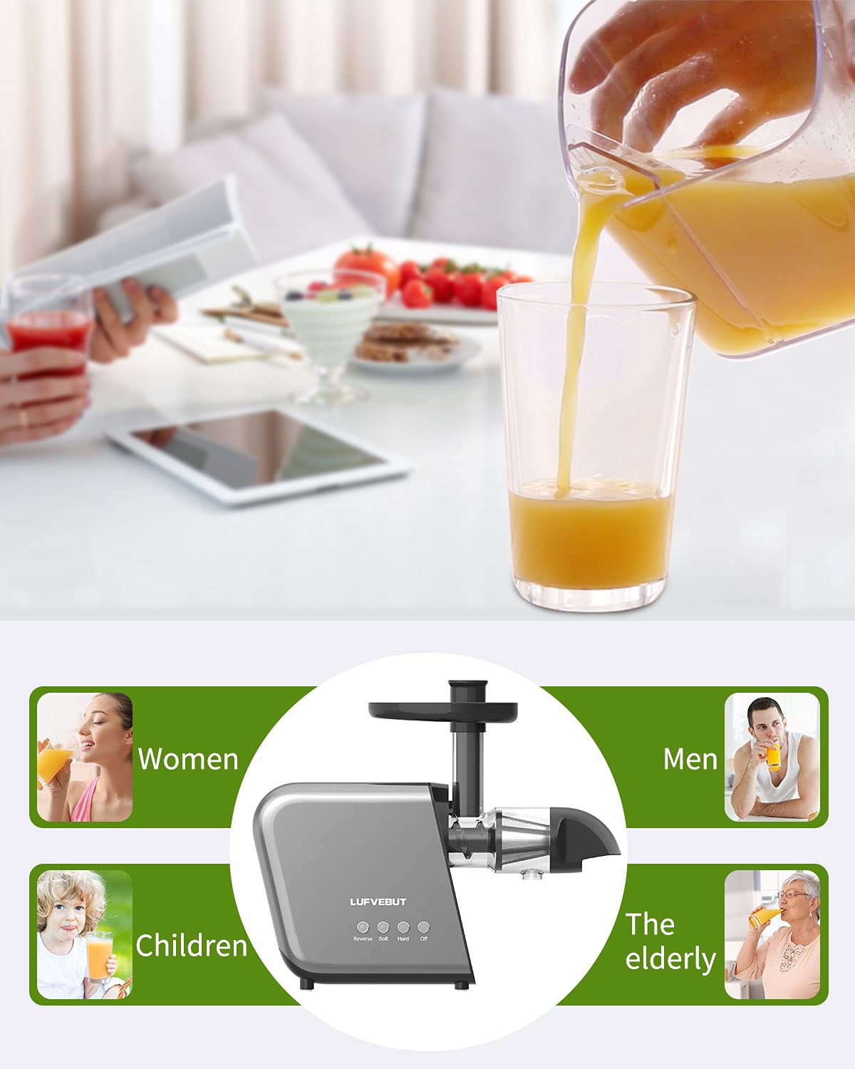 Premium Cold Press Slow Juicer Machine for Leafy Greens, Fruits & Vegetables - Quiet Masticating Juicer with Easy Clean BPA-Free Design, Dishwasher Safe - Perfect for Healthy Juicing, Detox, and Weight Loss at Home