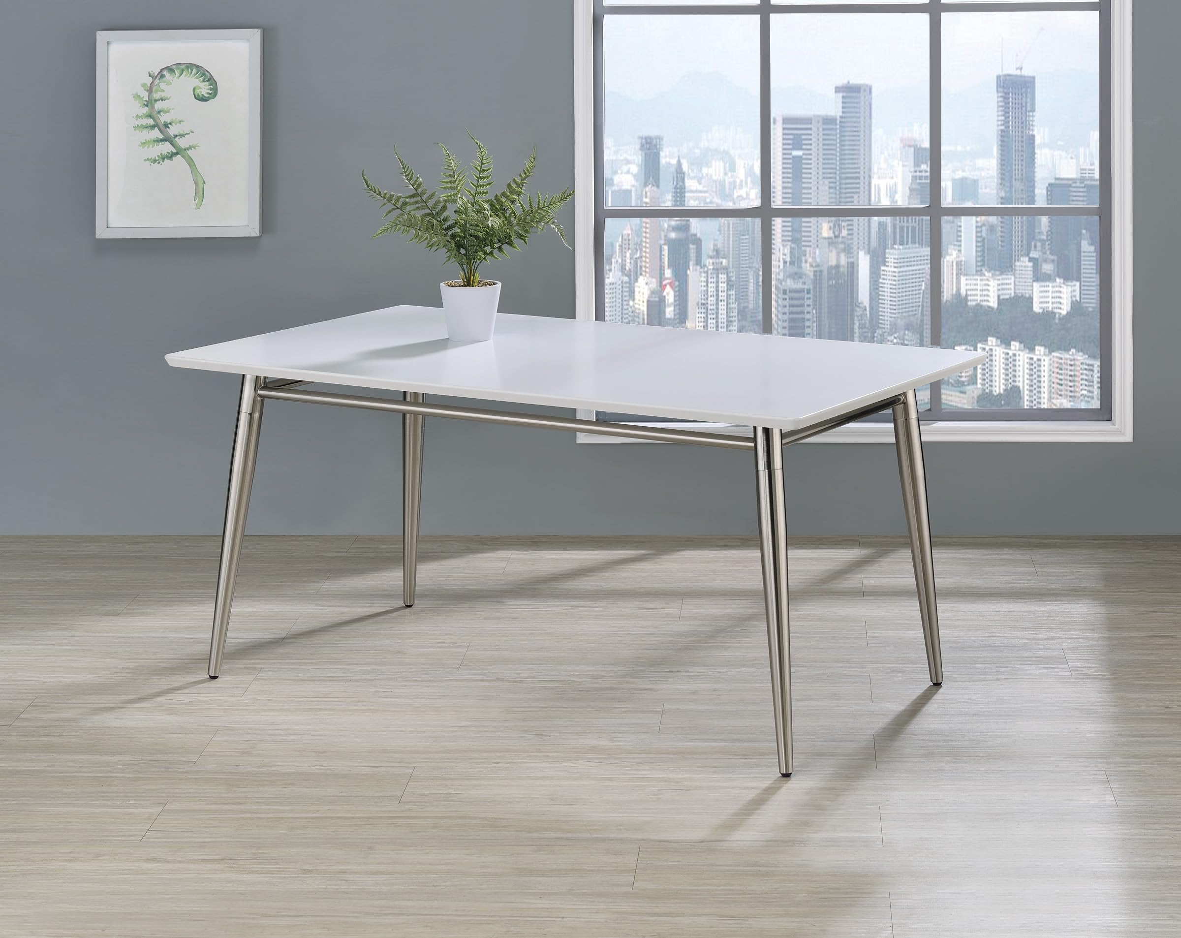 OSP Modern Rectangle Coffee Table - White Top with Brushed Nickel Legs, Mid-Century Style Living Room Furniture for Small Spaces | Perfect for Apartments, Condos & Home Decor