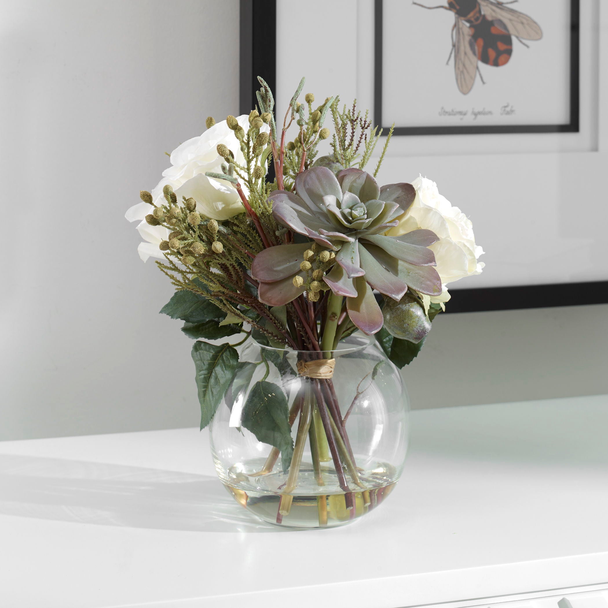 Belmonte Floral Bouquet with Green Vase - Fresh Artificial Flowers for Home Decor, Wedding Centerpieces & Gift Ideas