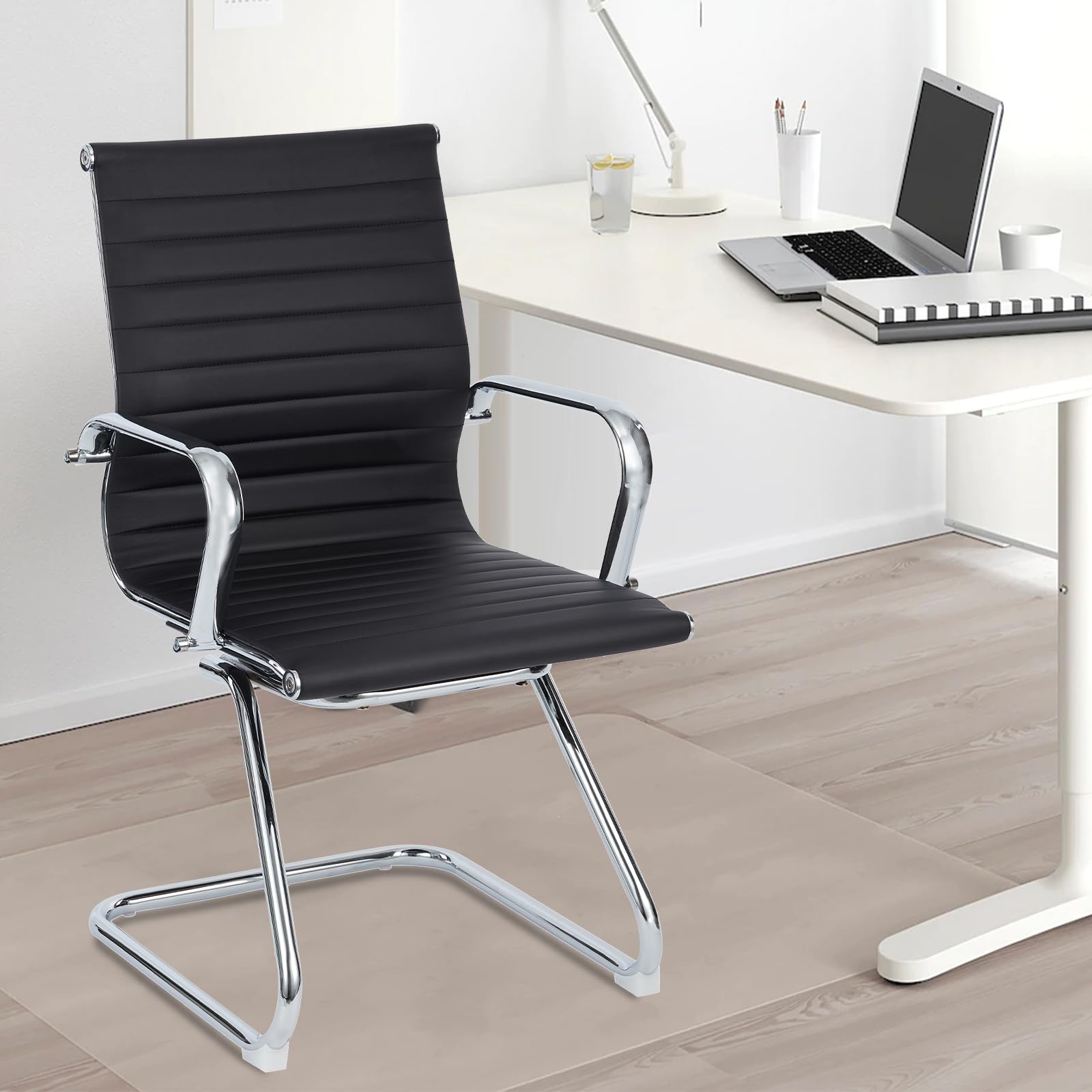 Premium Leather Office Guest Chair - Foldable Reception Chair with Sled Base, No Wheels - Perfect for Conference Rooms, Waiting Areas & Home Offices (Set of 1)