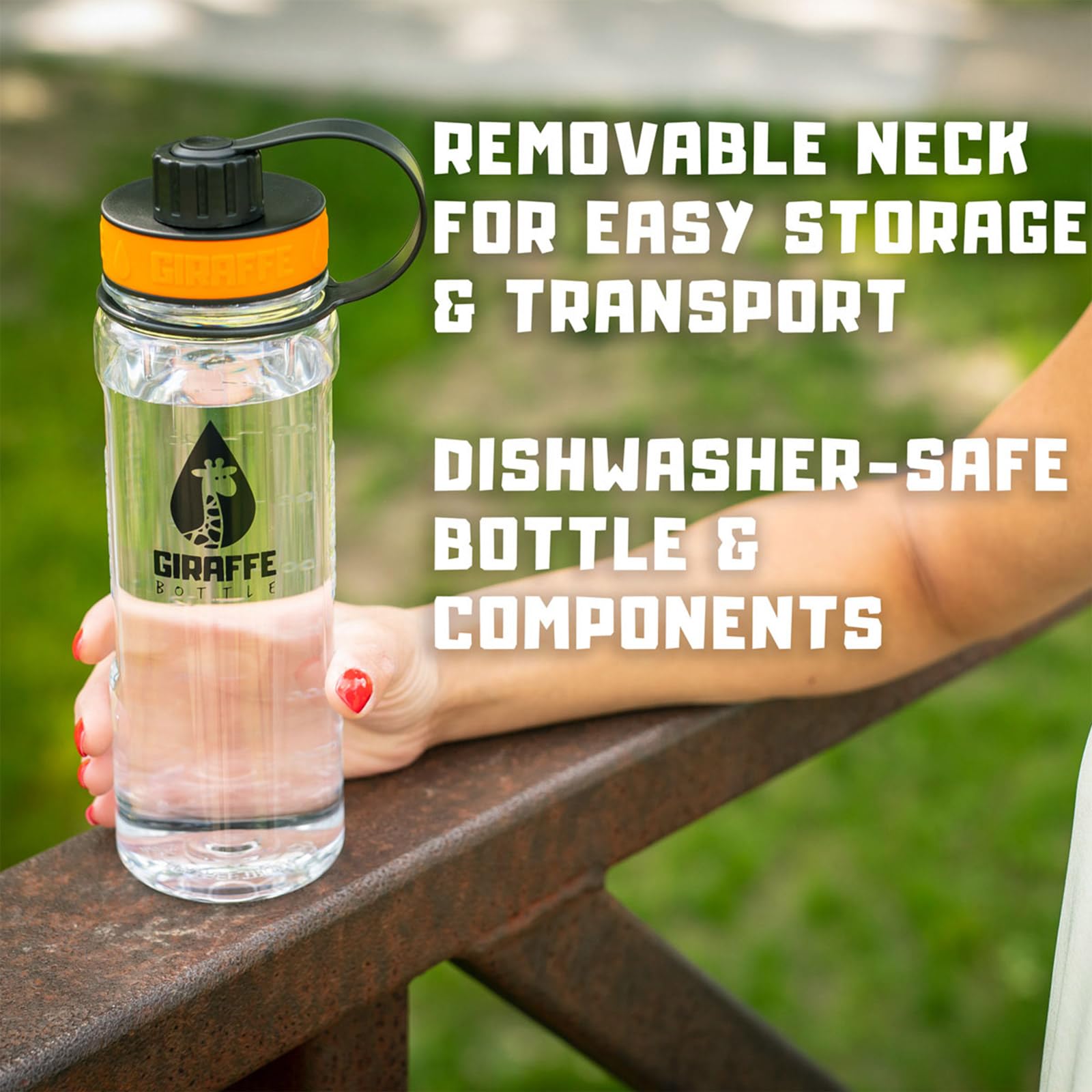 **Hands-Free Giraffe Bottle Tower - 25 Inch (63 cm) Clear Tritan Water Bottle for Outdoor Sports, Hiking, Camping & Workouts**