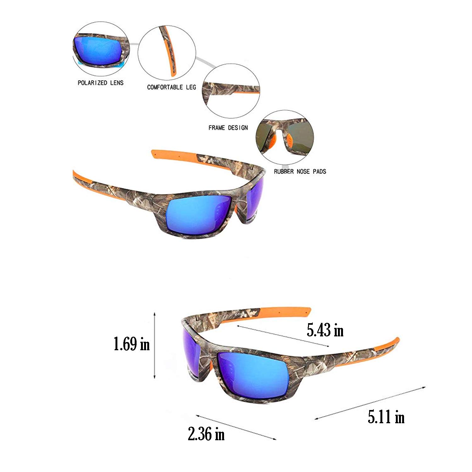 Polarized Camouflage Sport Sunglasses for Men & Women - UV Protection Fishing Cycling Running Glasses - Perfect for Outdoor Activities, Hiking, Driving & Beach
