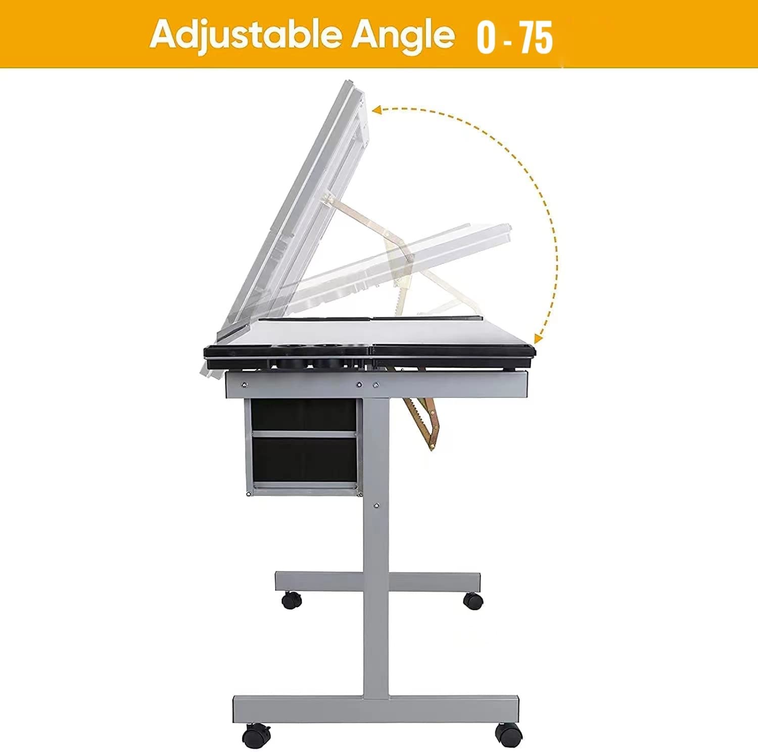 Adjustable Glass Drafting Table - Diamond Art Desk & Versatile Craft Station for Artists, Painters & Students - Perfect for Home Office & Studio Workspaces - Silver
