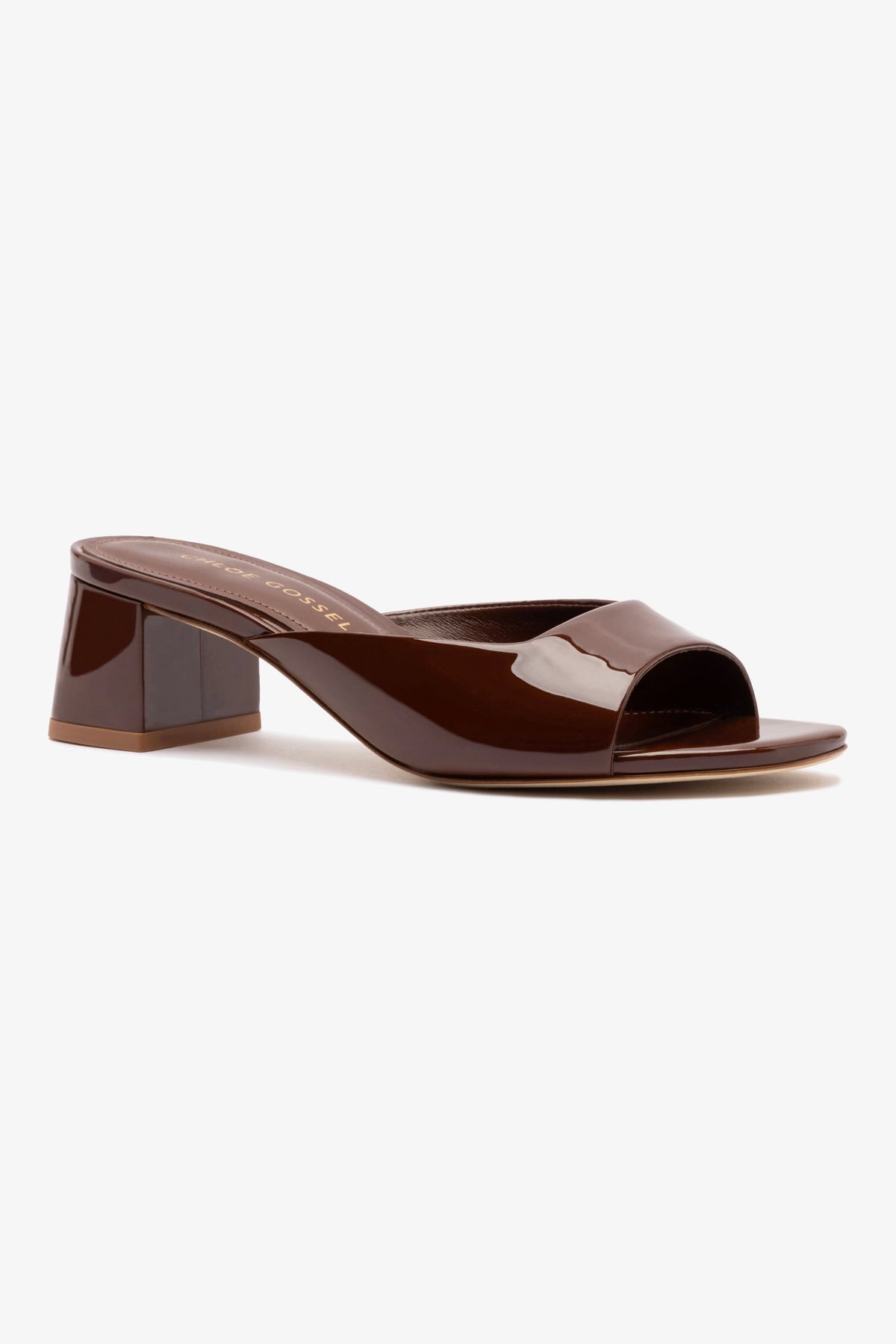 Chloe Gosselin by Larroudé Anah Mule - Brown Patent Leather Women's Shoes for Casual & Office Wear