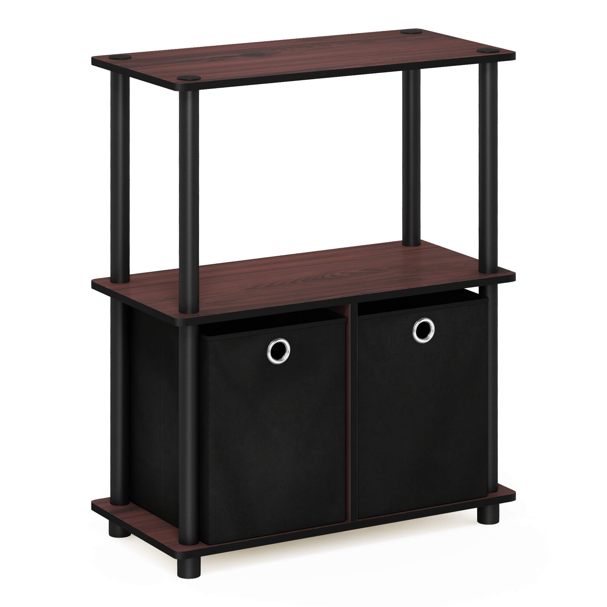 Furinno Go Green 3-Tier Multipurpose Storage Shelf with Bins - Dark Cherry/Black - Space Saving Organizer for Home, Office, Closet & Garage Storage