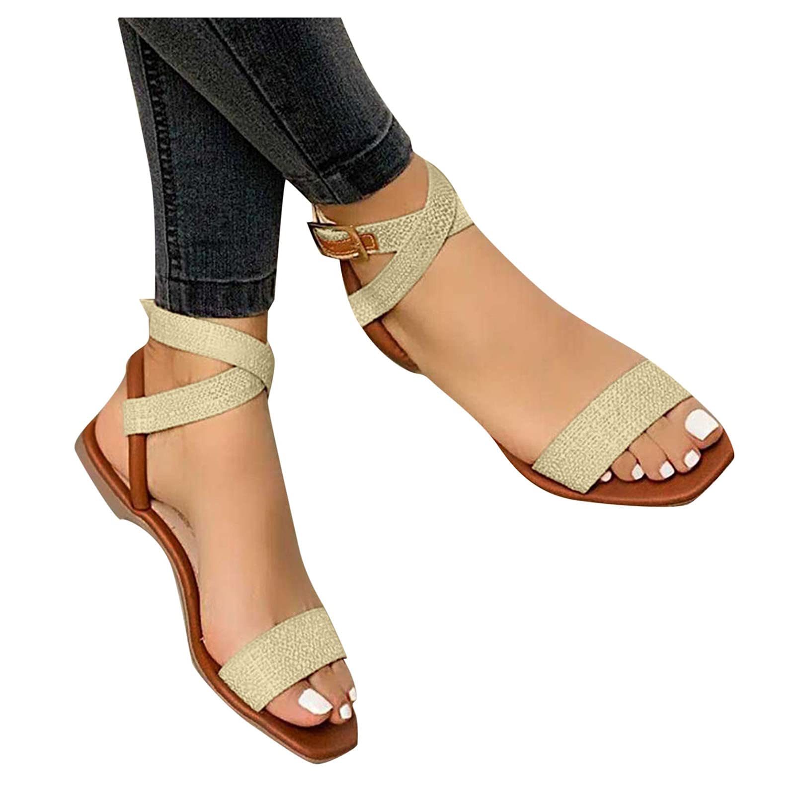 Women's Flat Sandals with Buckle Straps - Retro Ring Toe Beach Sandals & High Top Flip Flops for Summer, Walking, and Beach Outfits | Perfect for Casual Wear, Vacations, and Dressy Occasions