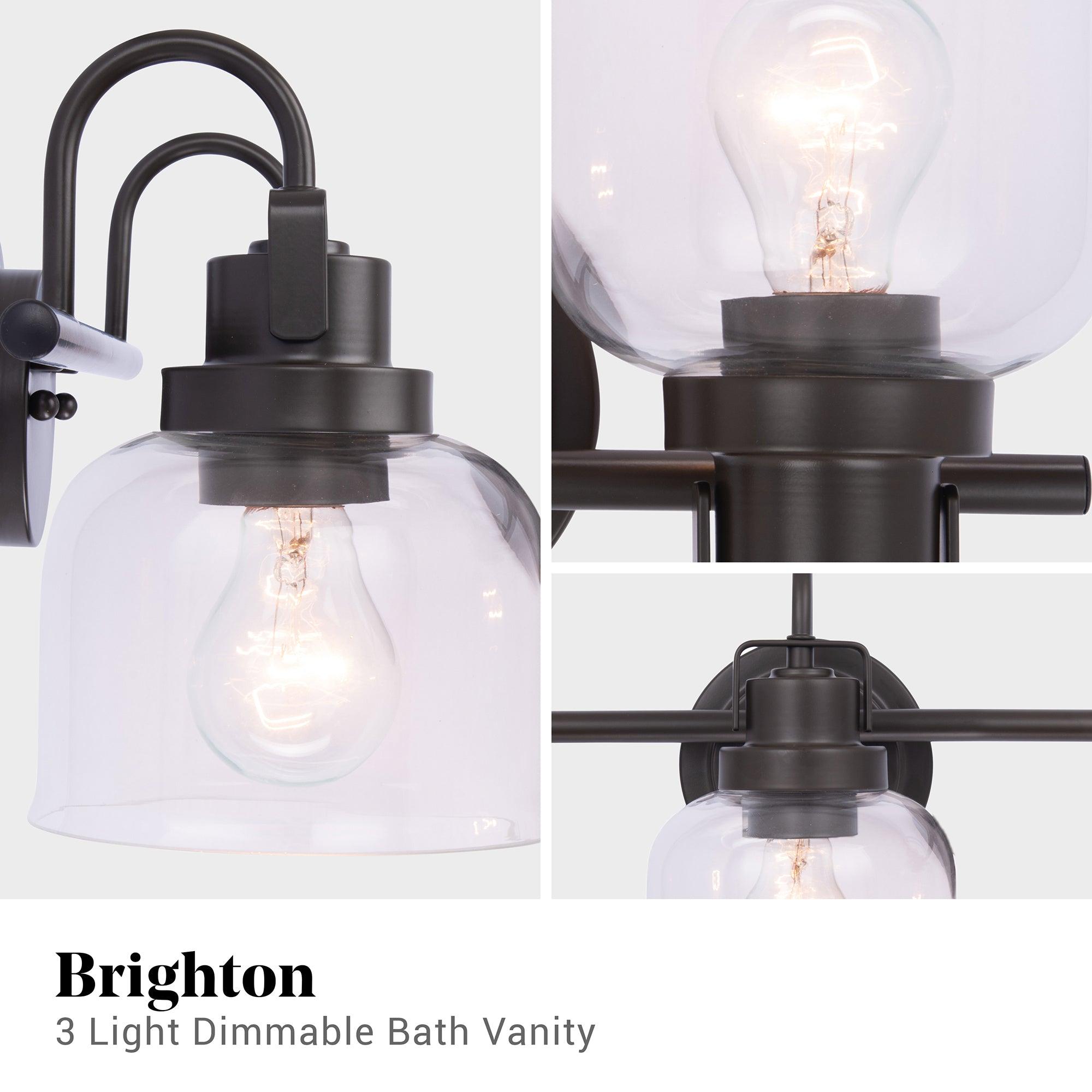 Brighton 3-Light Dark Bronze Dimmable Bathroom Vanity Light Fixture - Perfect for Modern Bathrooms, Powder Rooms & Spa-Like Retreats