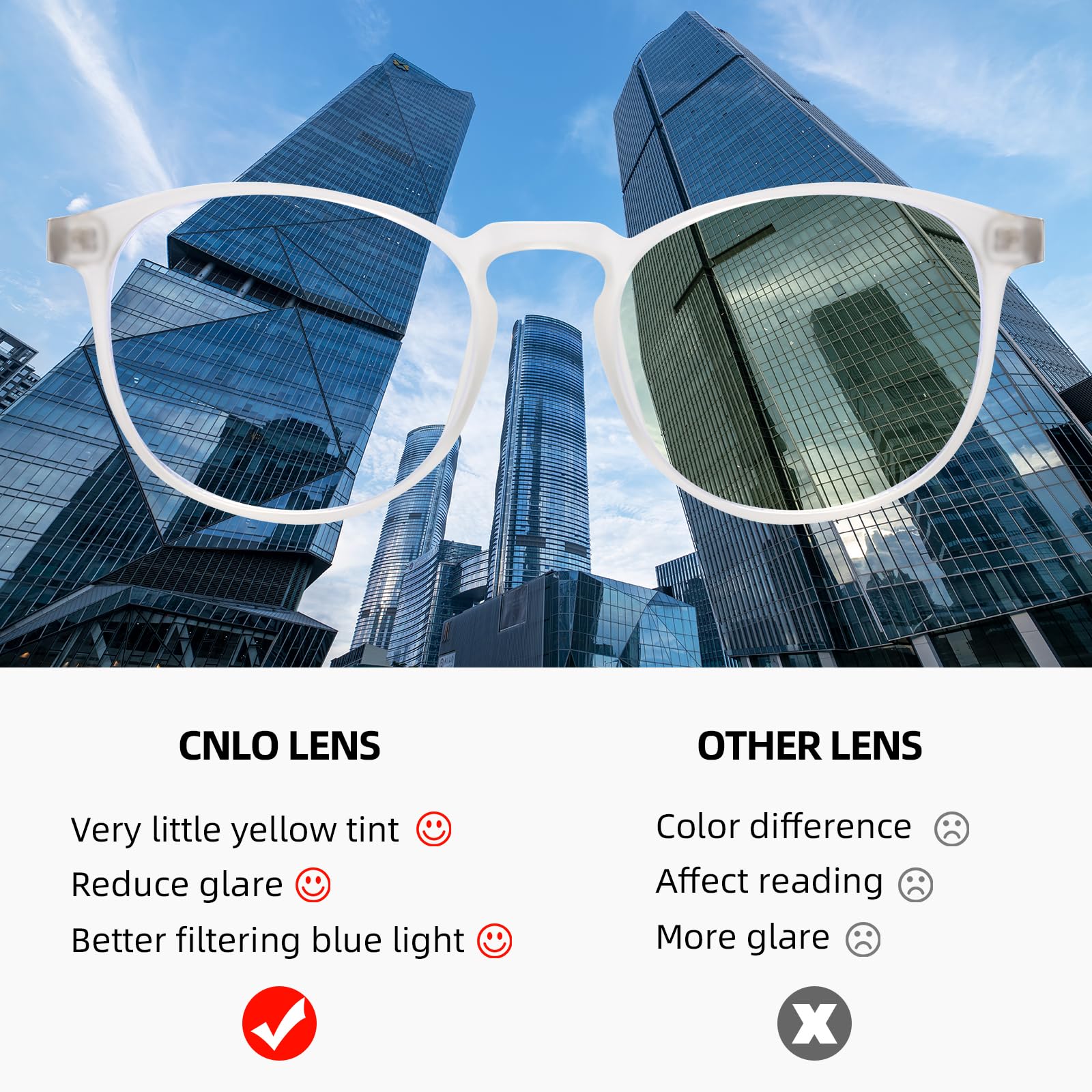 CNLO Blue Light Blocking Glasses for Computer & Gaming - UV Protection & Anti-Eyestrain - Lightweight Frame for Men & Women - Perfect for Office & Gaming Use