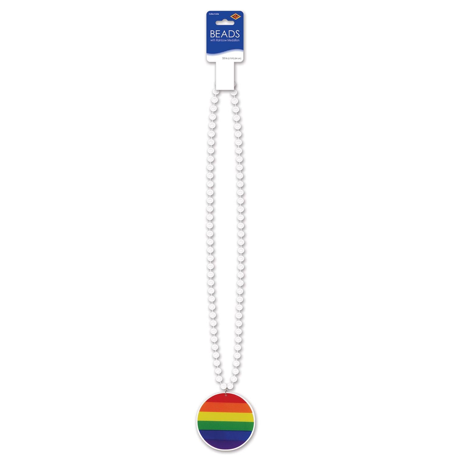 12 Pack Beaded Necklaces with Rainbow Medallions - Colorful Party Favors for Mardi Gras, Pride Parade & Costume Accessories