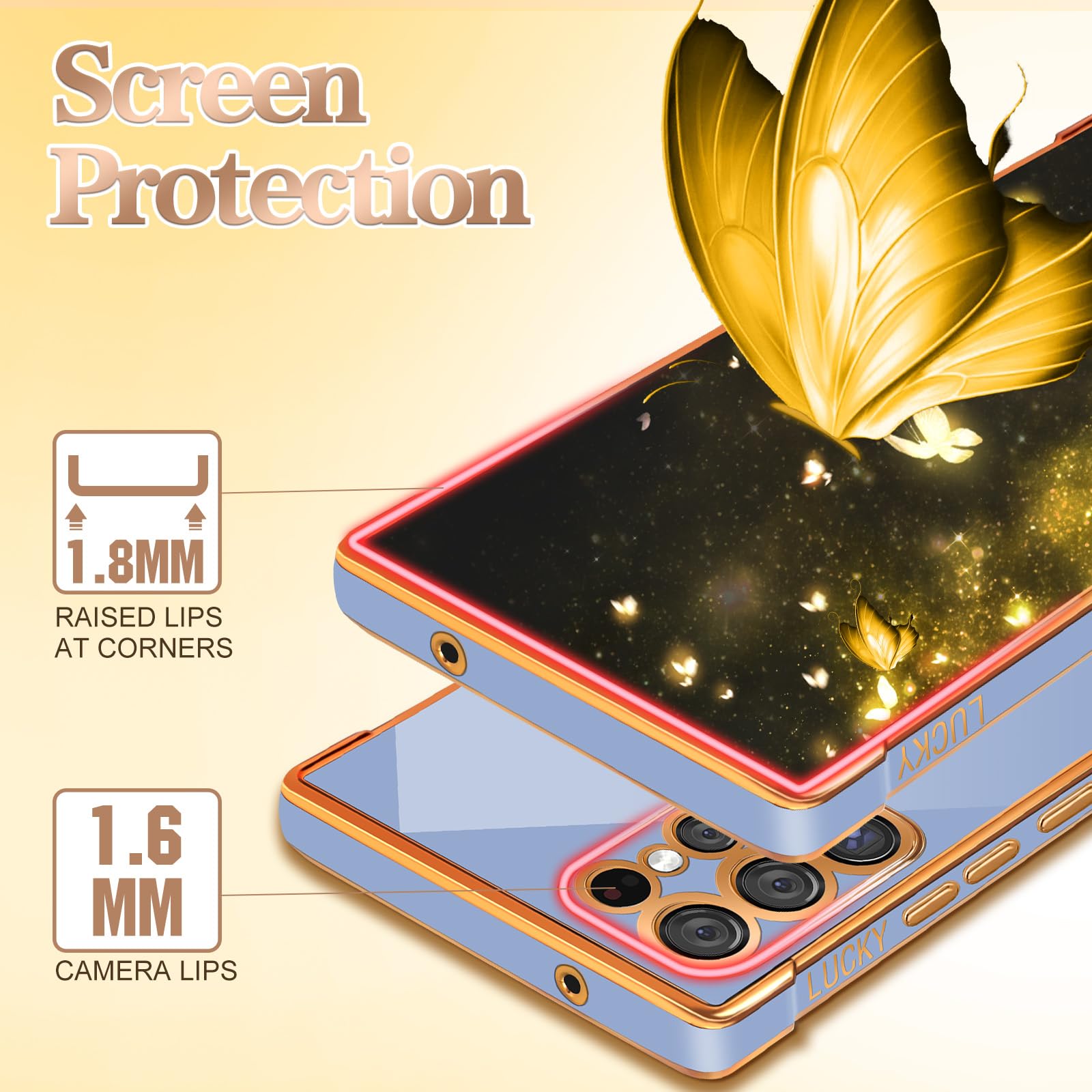 Elegant Blue & Gold Plated Butterfly Luxury Case for Samsung Galaxy S23 Ultra (2023) 6.8
