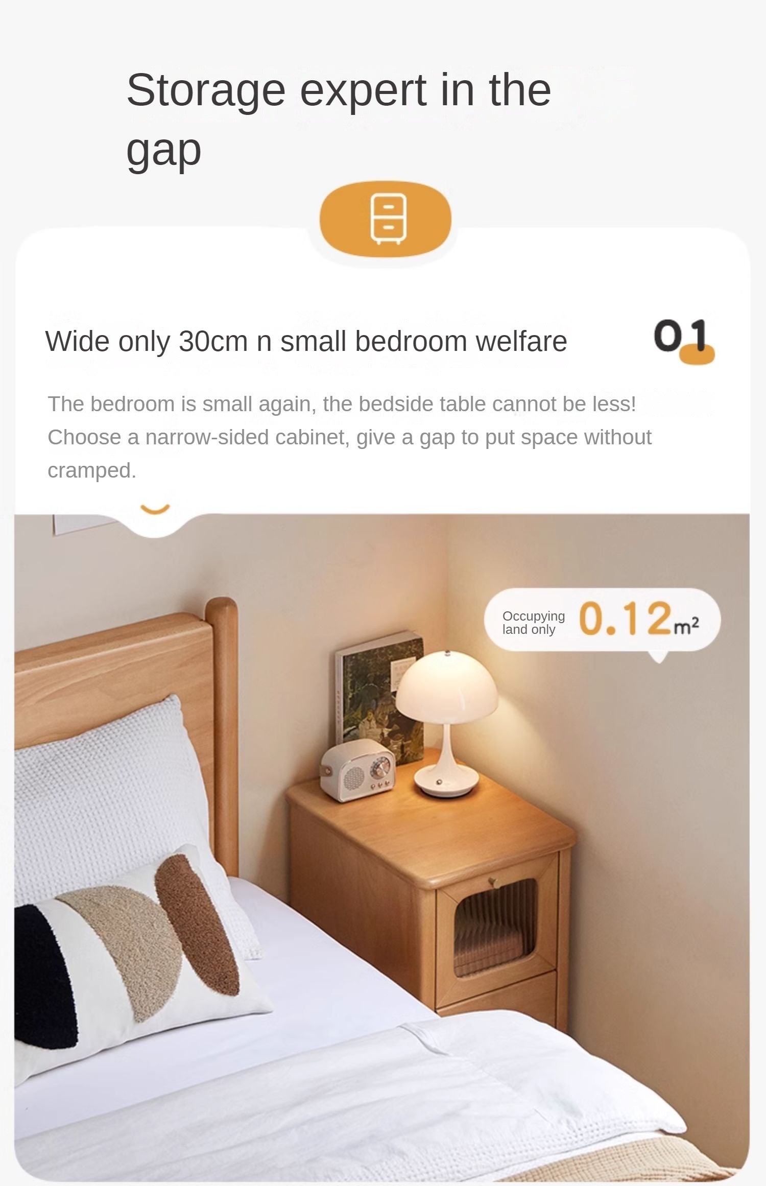 Solid Beech Wood Ultra Narrow Nightstand - Compact Bedside Table for Small Spaces, Perfect for Apartments, Dorms & Cozy Bedrooms