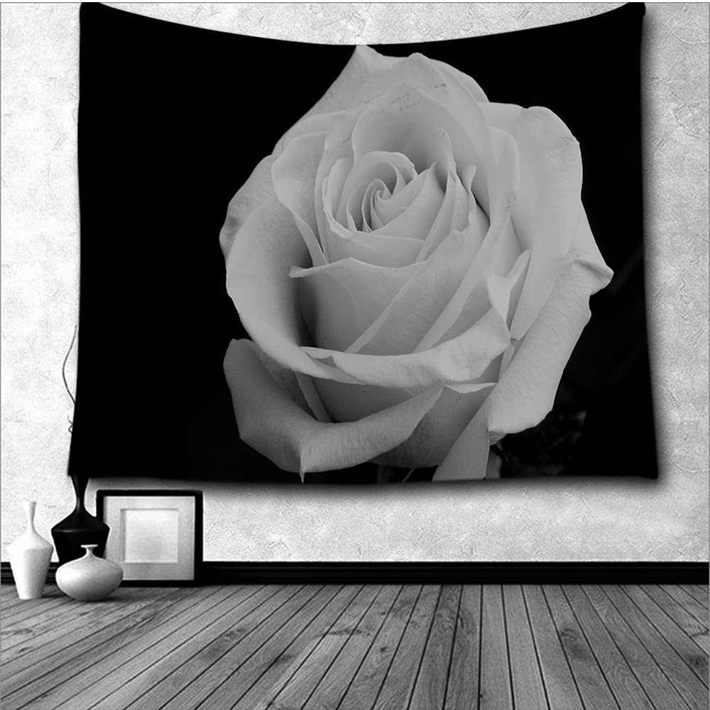 WONDERTIFY White Rose Floral Tapestry - Blooming Roses Wall Hanging Decor for Bedroom, Living Room, Dorm (90x60 Inches, Black) | Romantic Home Decor & Aesthetic Room Upgrade