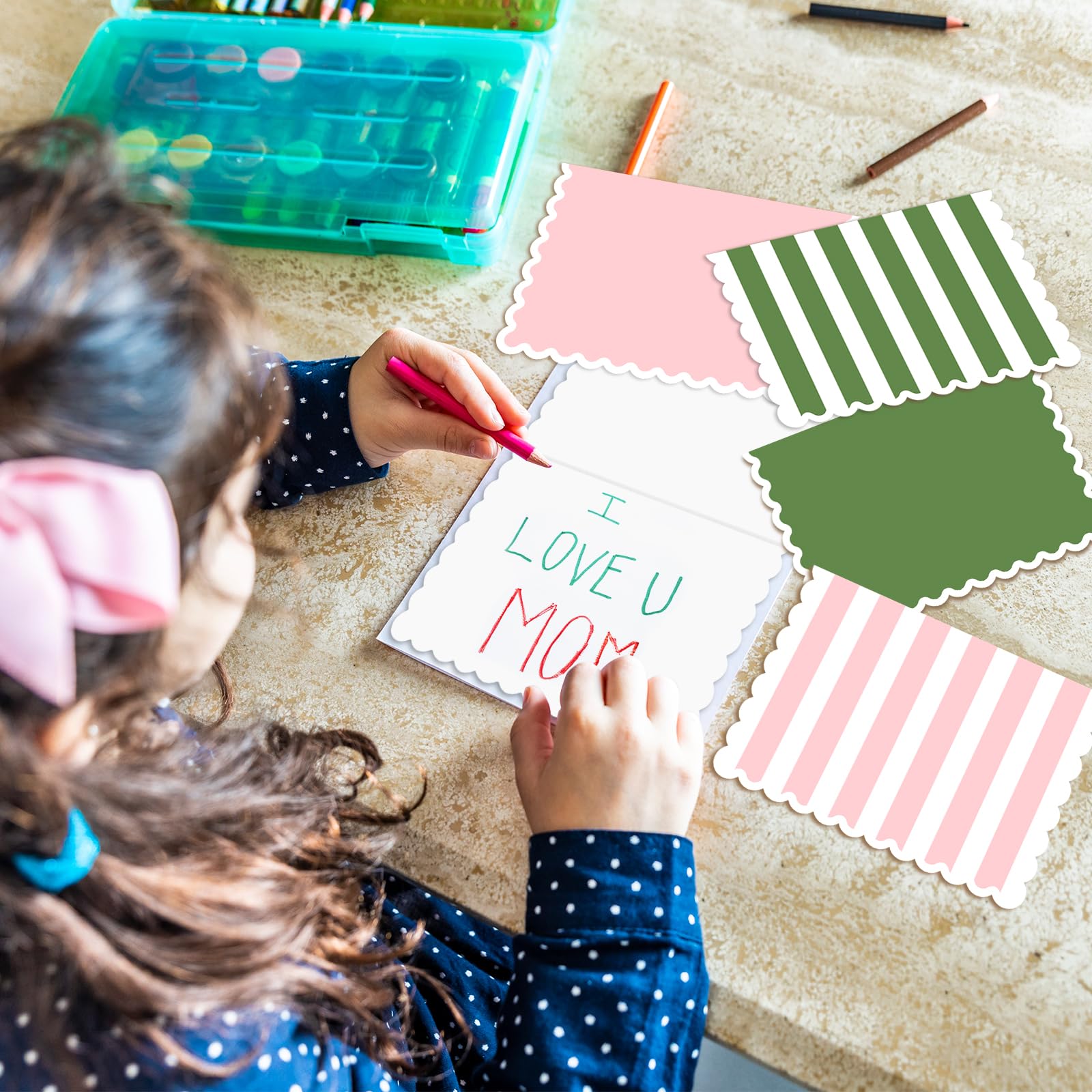 AZAZA 48 Pack Blank Mini Greeting Cards with Envelopes - 3.5x5 Inch Striped Thank You Cards for Baby Shower, Wedding, Bridal Shower & Small Business (Pink & Green) | Perfect for Handwritten Notes, Party Invitations & Business Correspondence