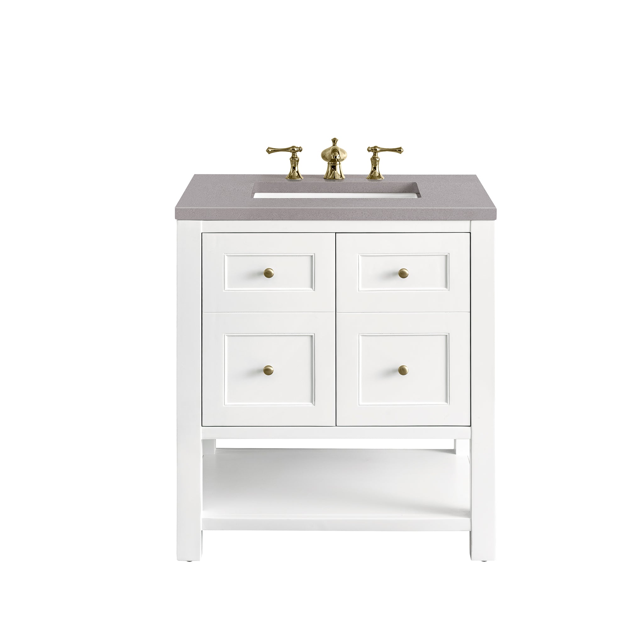 Breckenridge 30 Inch Single Bathroom Vanity Set in Bright White with 3CM Grey Expo Top - Perfect for Modern Home Bathroom Renovation and Upgrade