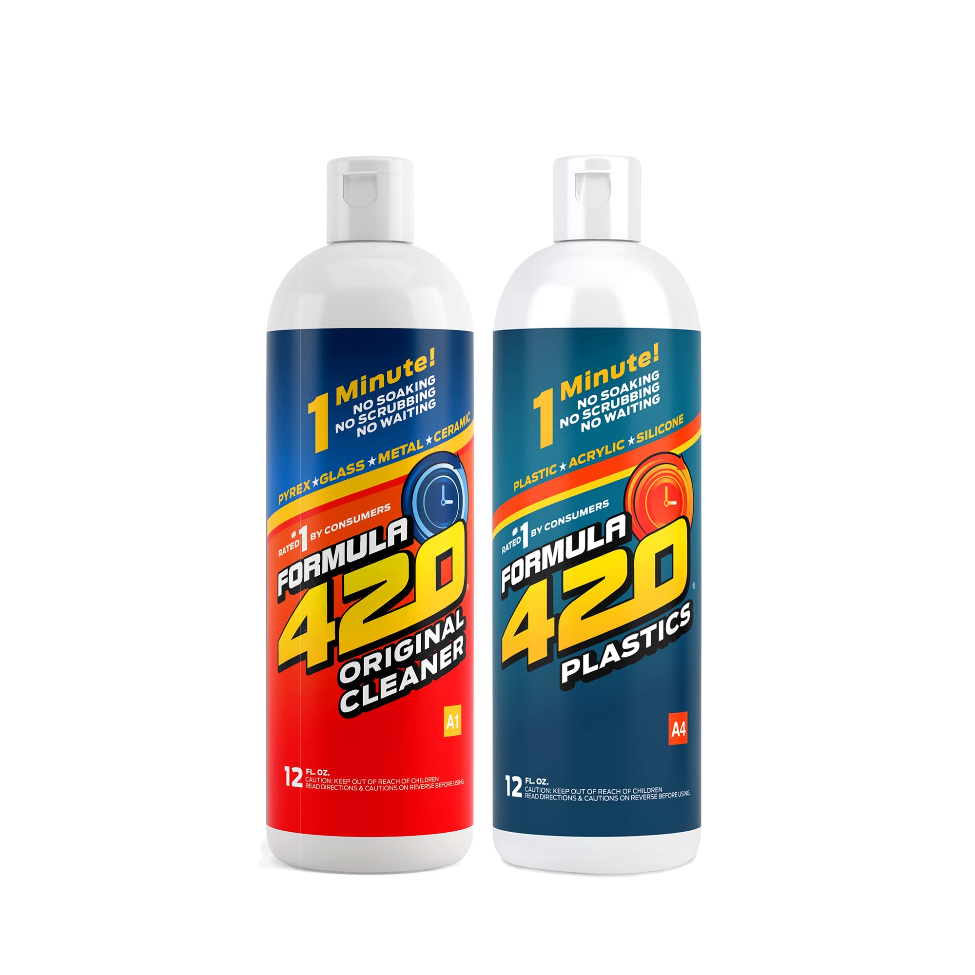 Formula 420 Variety Pack - 12oz Glass & Metal Cleaner + 12oz Silicone & Plastic Cleaner (2-Pack) | Fast-Acting Residue Remover for Bongs, Pipes, Dab Rigs & Smoking Accessories | Safe for Ceramic, Quartz & More