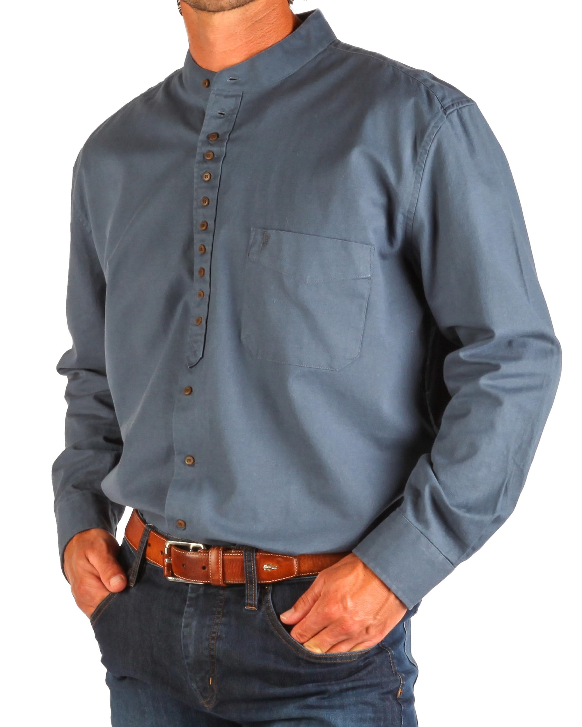 Men's Collarless Irish Grandfather Cotton Linen Long Sleeve Button Down Shirt | Banded Collar Dress Shirt for Casual & Formal Wear | Perfect for Office, Weddings & Special Occasions