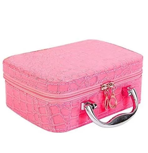 Abstract Cosmetic Organizer Bag with Mirror for Women Travel Makeup Storage