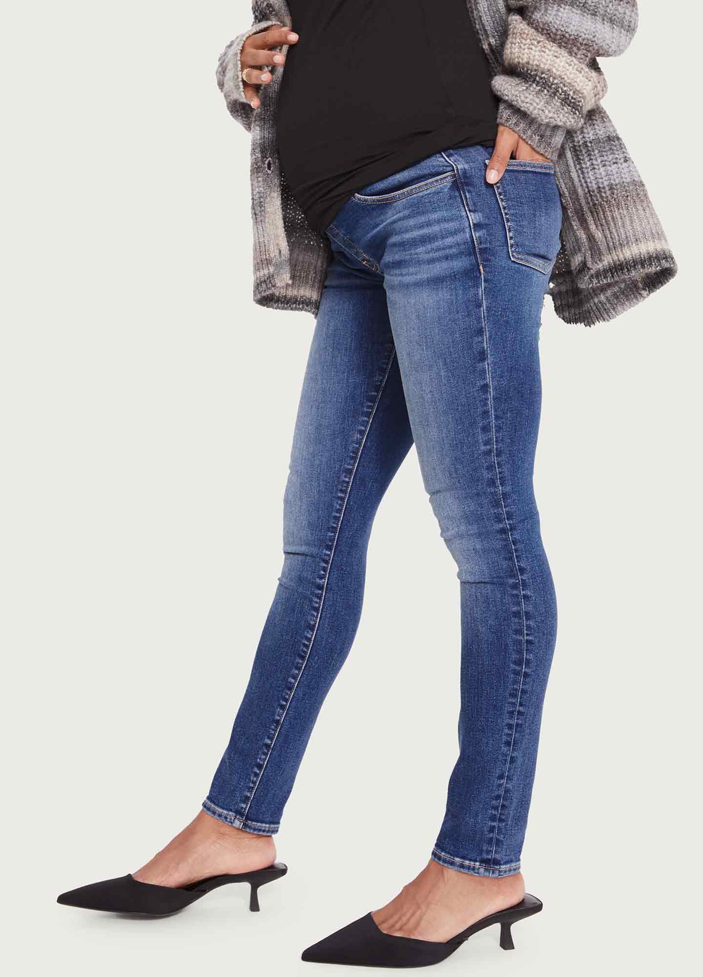 Stylish Over The Bump Slim Maternity Jeans for Pregnant Women - Comfortable Stretch Denim Pants for Everyday Wear & Maternity Photos