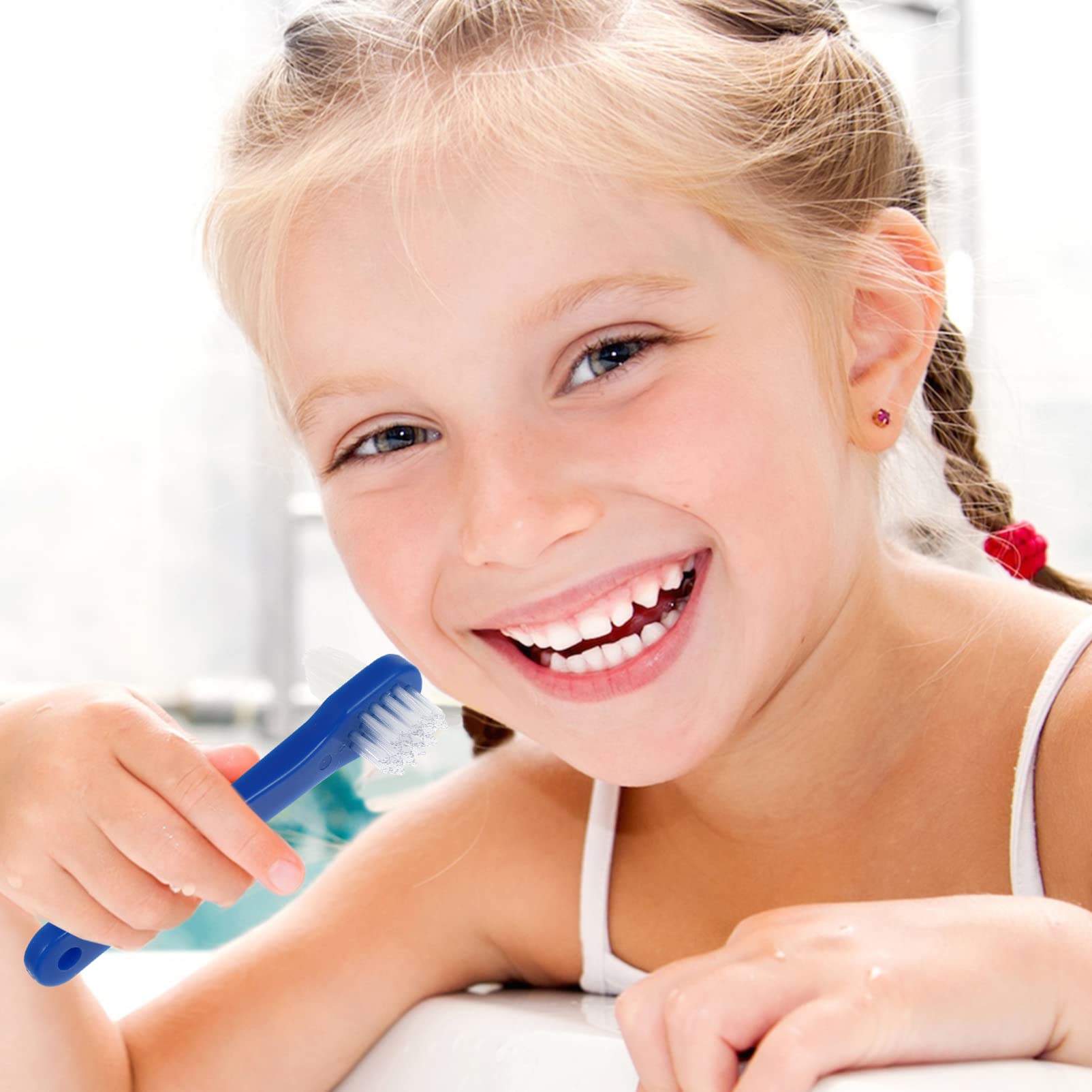 Dual Head Toothbrush Cleaner - 2 Pack Hard Bristle Toothbrush for Deep Cleaning, False Teeth & Dentures (White & Blue) - Perfect for Travel, Home & Dental Care