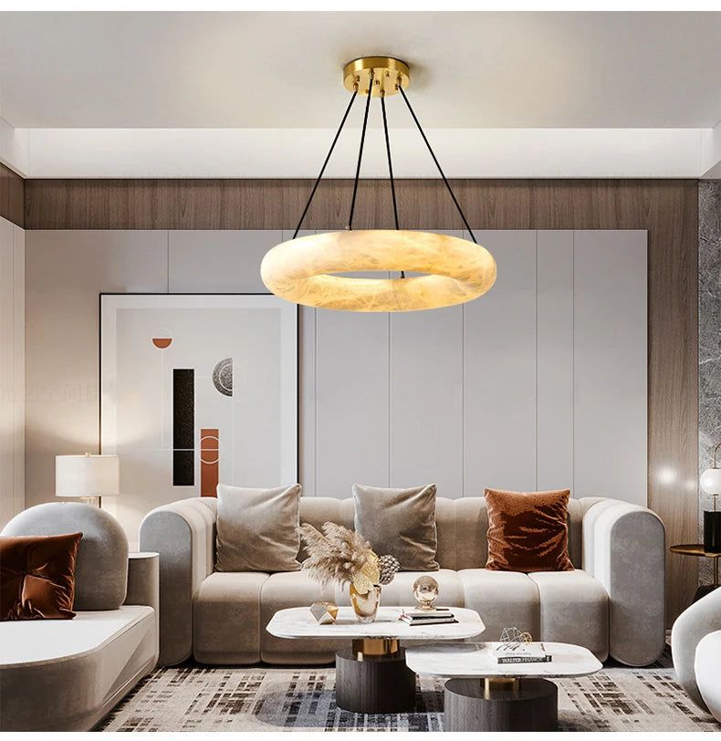 Spanish Natural Marble Chandelier - Elegant Ceiling Light Fixture for Dining Room, Living Room & Bedroom | Modern Luxury Home Decor Lighting