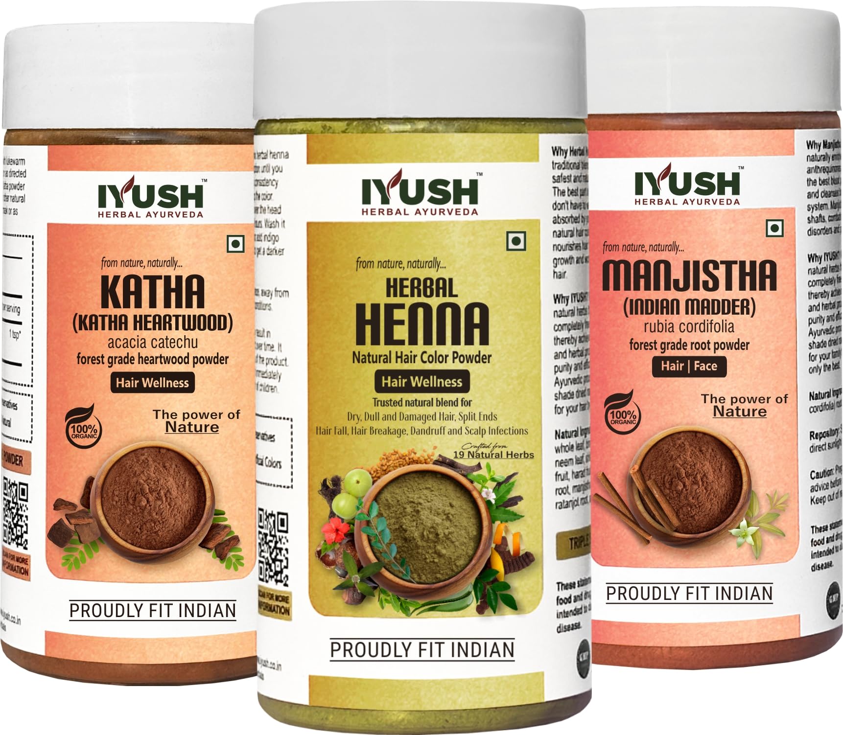 IYUSH Ayurvedic Manjistha Powder with Katha Powder & Herbal Henna Powder for Natural Hair Color & Growth – 300g | Organic Hair Volume Booster | Deep Conditioning Hair Mask | Perfect for DIY Hair Treatments & Ayurvedic Hair Care Routines