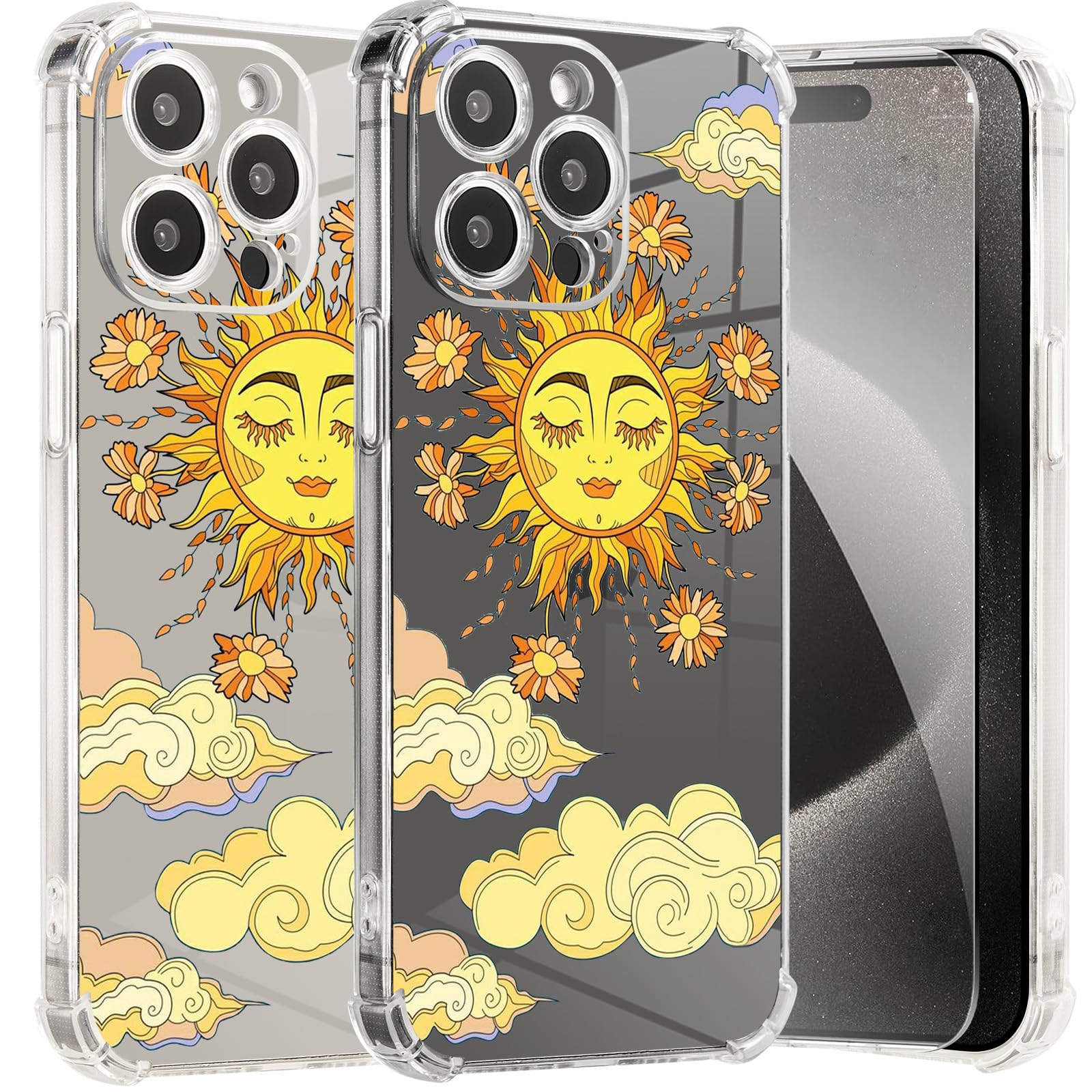 Floral iPhone 12 Pro Max Case with Sunflower Design & Golden Pattern - Shockproof Soft TPU Cover with Screen Protector (6.7