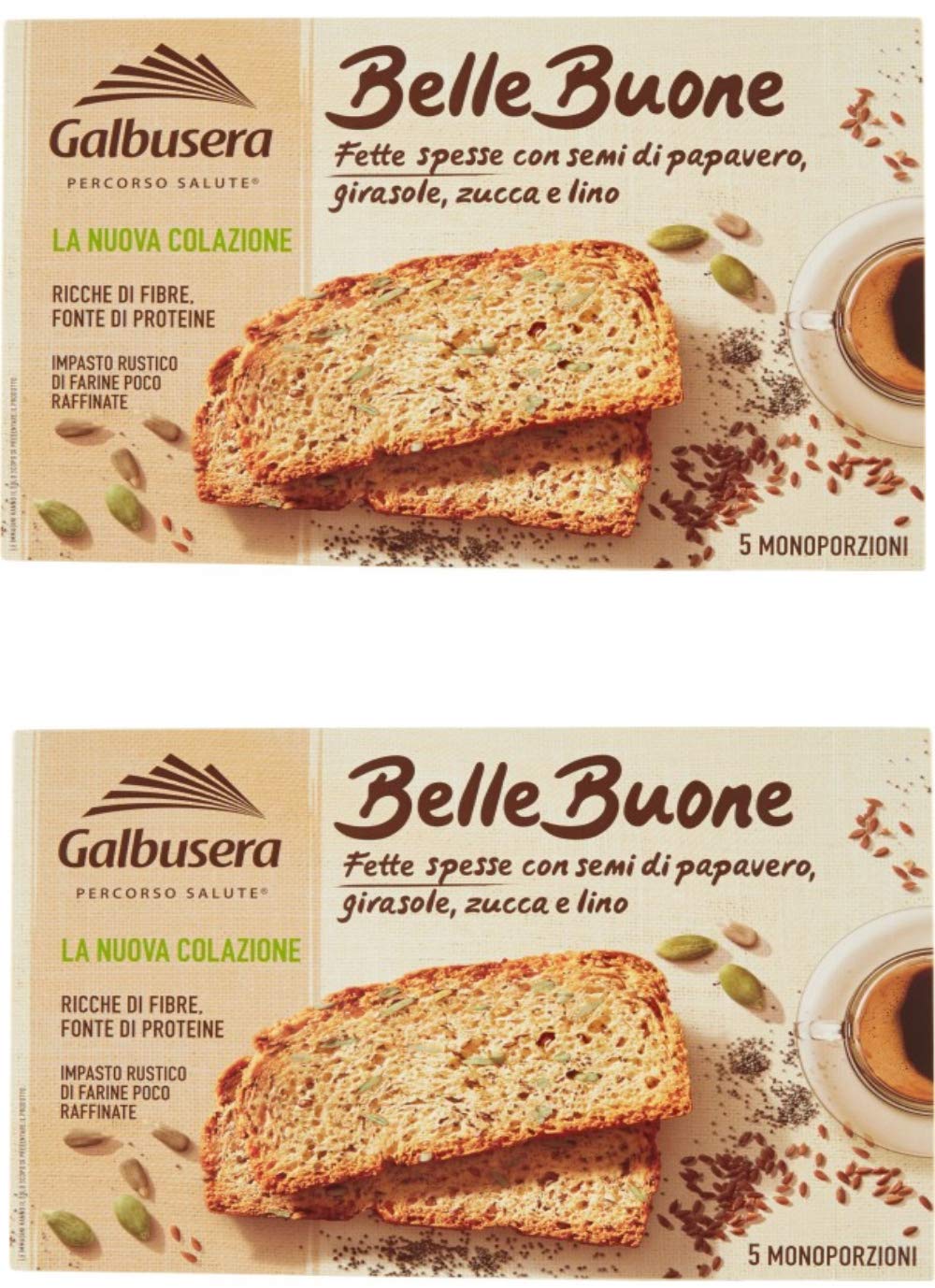 Galbusera BelleBuone Italian Thick Toast with Poppy Seeds, Sunflower, Pumpkin & Flax Seeds - 10 Slices (Pack of 2) | Breakfast, Snack & Tea Time Delight