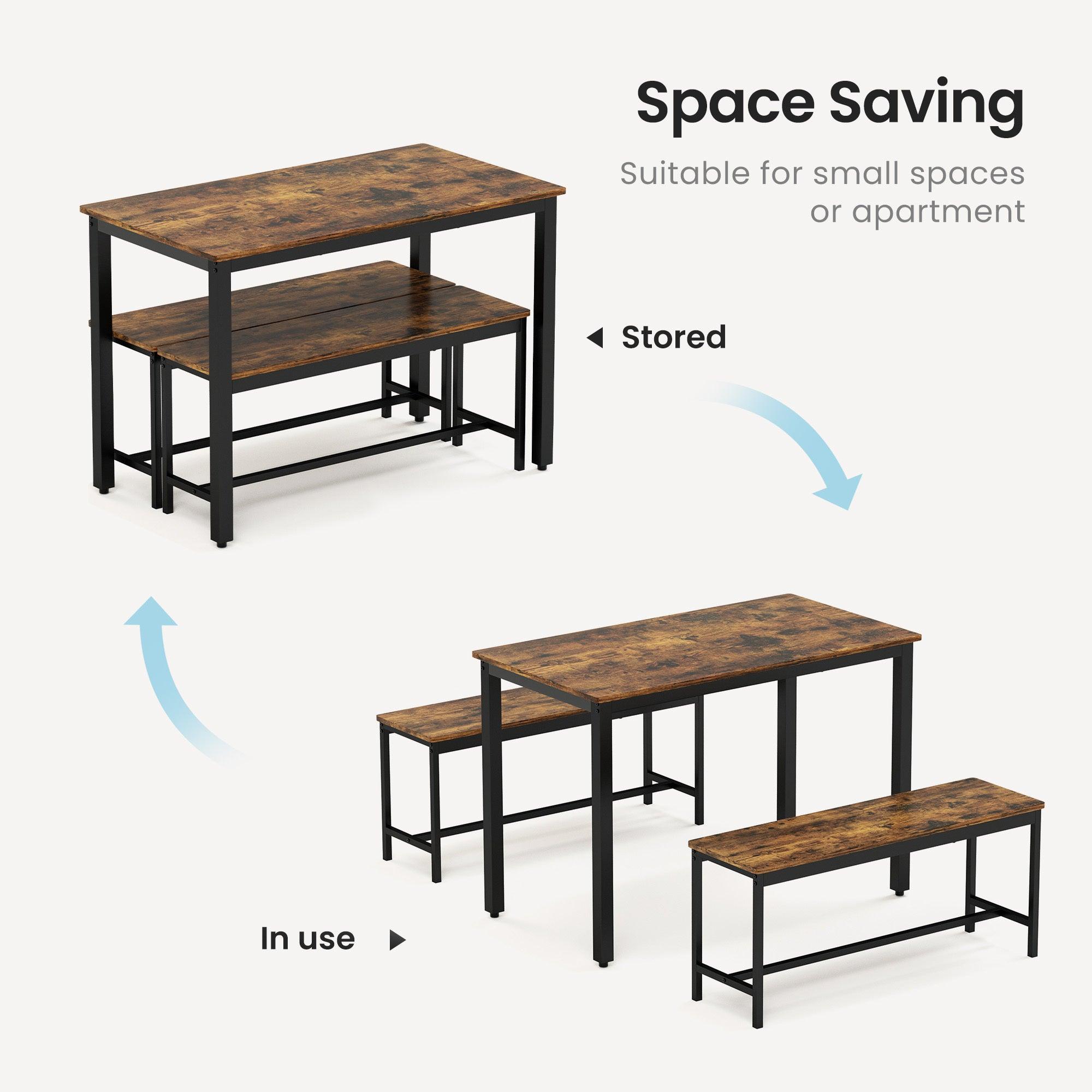 Industrial Dining Table Set with 2 Benches - 43.3