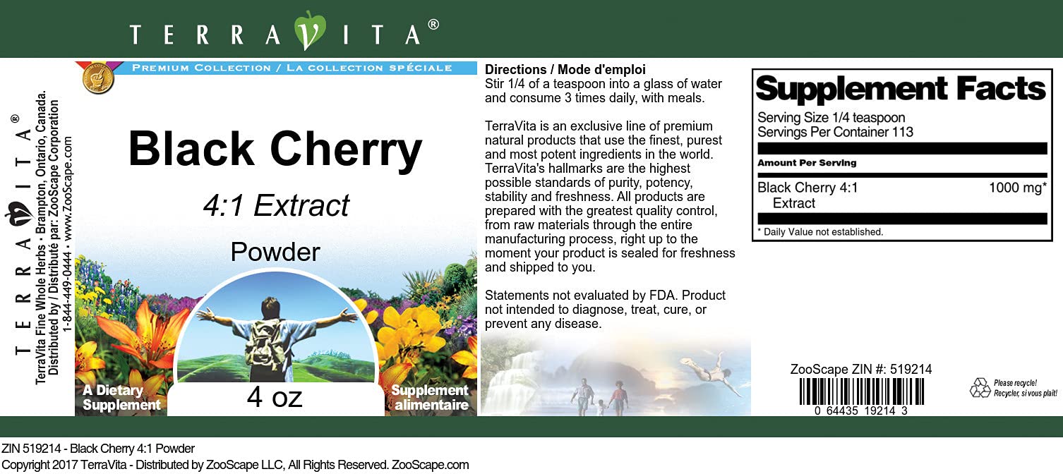 Black Cherry 4:1 Extract Powder (4 oz) | Premium Fruit Supplement | ZIN: 519214 | for Smoothies, Baking & Wellness Drinks