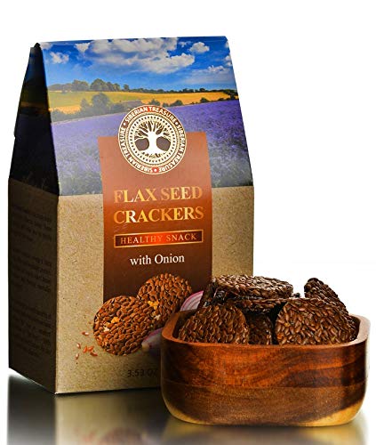 Organic Flax Seed Crackers with Onion - Healthy Gluten-Free Snacks from Siberia for Kids & Adults - 3.53oz Pack - Perfect for On-the-Go, School Lunch & Office Snacking