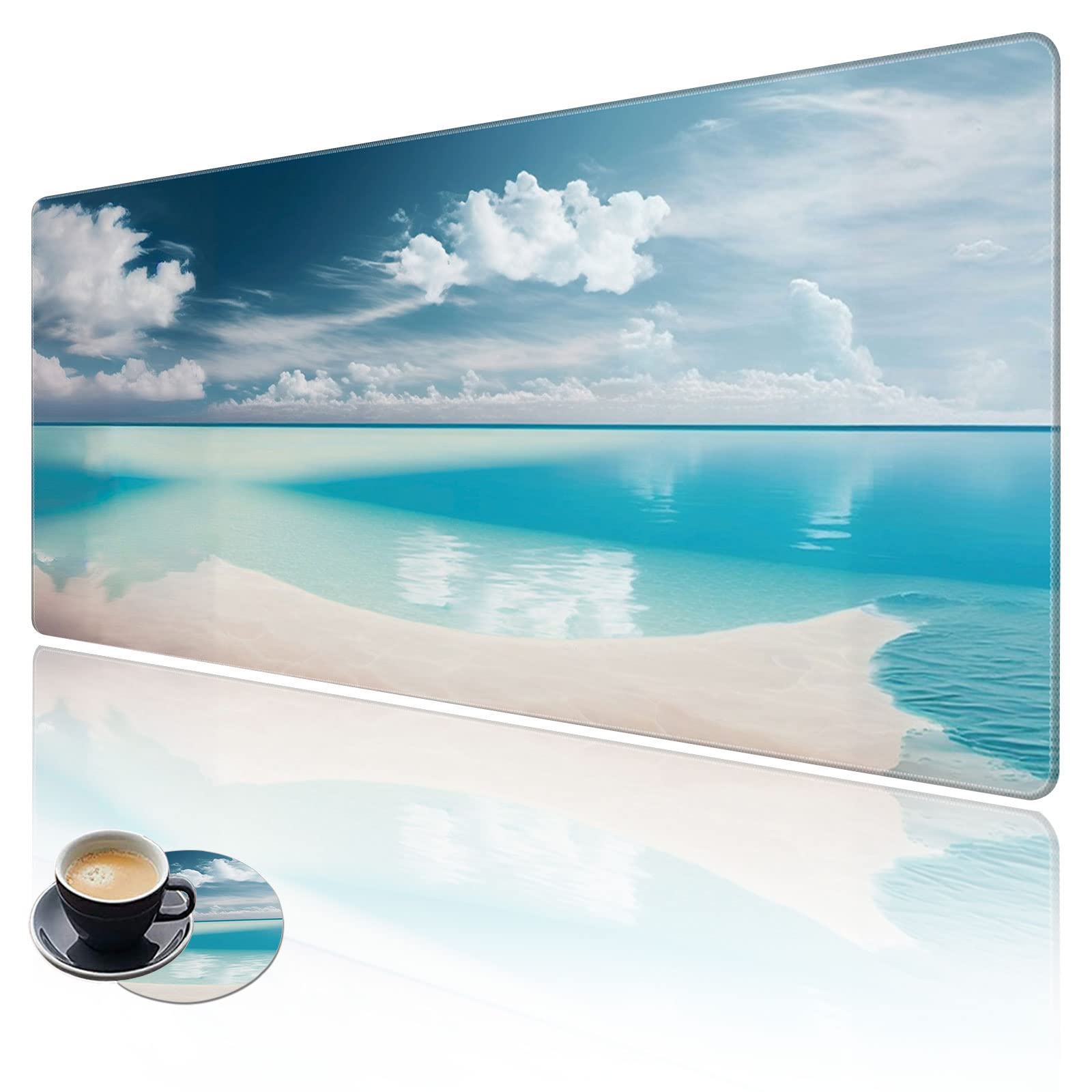 XXL Gaming Mouse Pad (31.5x11.8 Inch) with Stitched Edges & Non-Slip Base - Large Extended Desk Mat for Keyboard and Mouse - Vibrant Sunny Beach Design - Perfect for Gaming, Office Work & Home Computer Setup