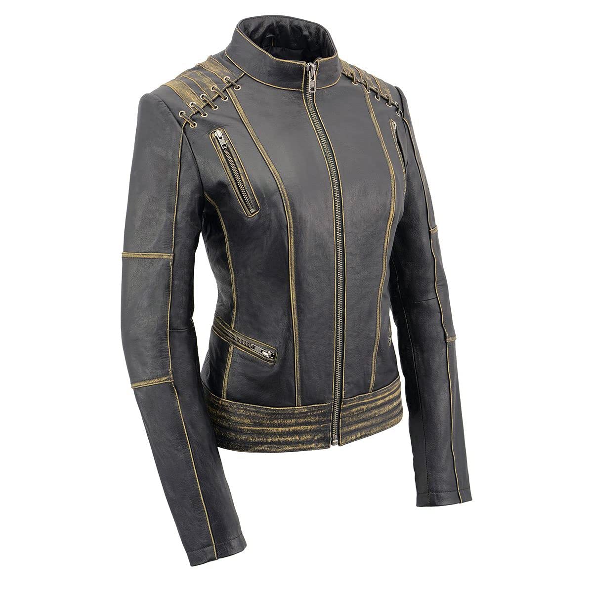 Milwaukee Leather MLL2527 Women's Elegant Distressed Brown Laced Leather Jacket – Stylish Outerwear for Casual Wear, Date Nights & Fall Fashion