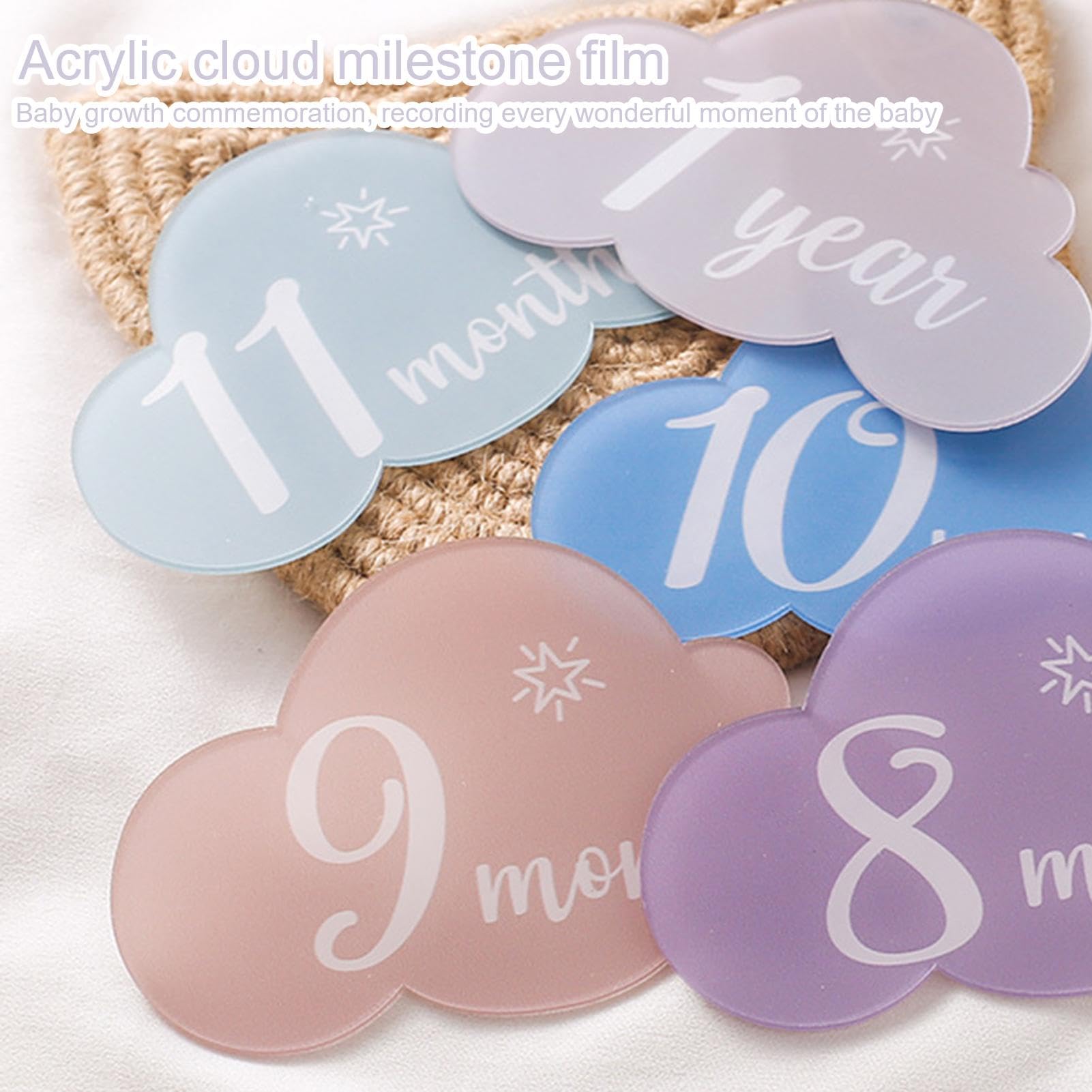 Fanelod Baby Milestone Marker Cards | Cloud-Shaped Monthly Photo Props for Newborn Boys & Girls - Acrylic Baby Month Signs (0-12 Months) - Perfect for First Birthday Photos, Monthly Growth Tracking & Nursery Decor