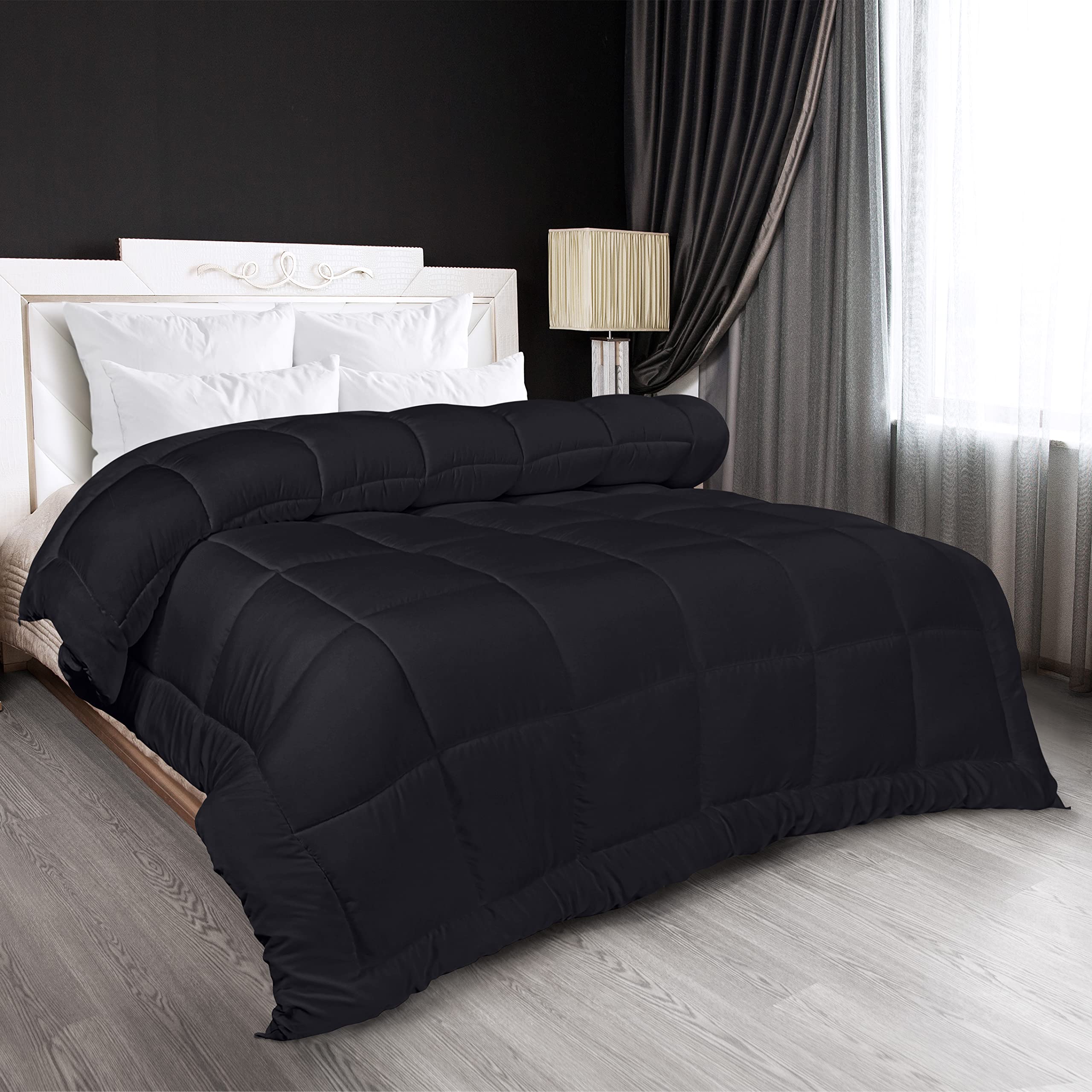 Utopia Bedding All Season Down Alternative Quilted King Comforter Set - Hypoallergenic Duvet Insert with Corner Tabs, Machine Washable, Soft & Breathable (Black, 4-Pack) - Perfect for Master Bedroom, Guest Room & Luxury Hotels