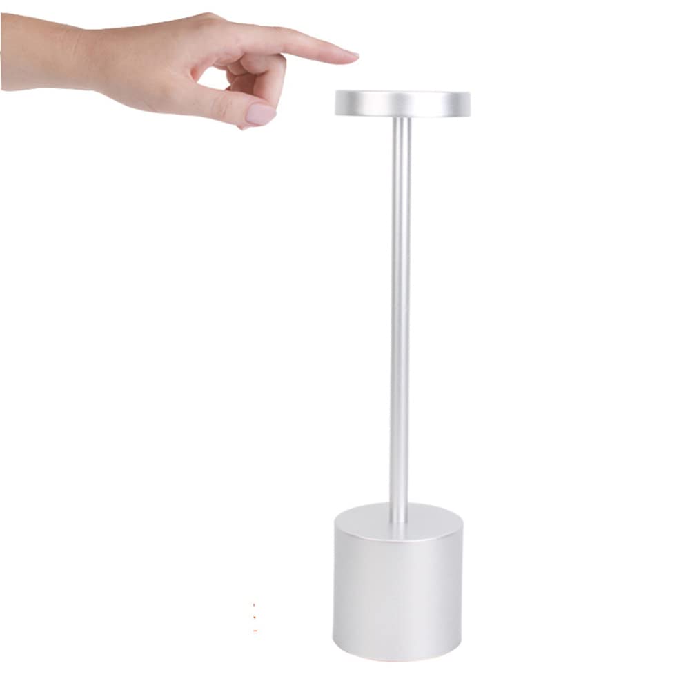 USB Rechargeable LED Desk Lamp - 1800mAh Cordless Table Light with 3 Color Modes, Metal Portable Night Light for Bedroom, Office, Dorm | Perfect for Reading, Studying, Working & Camping (Silver)