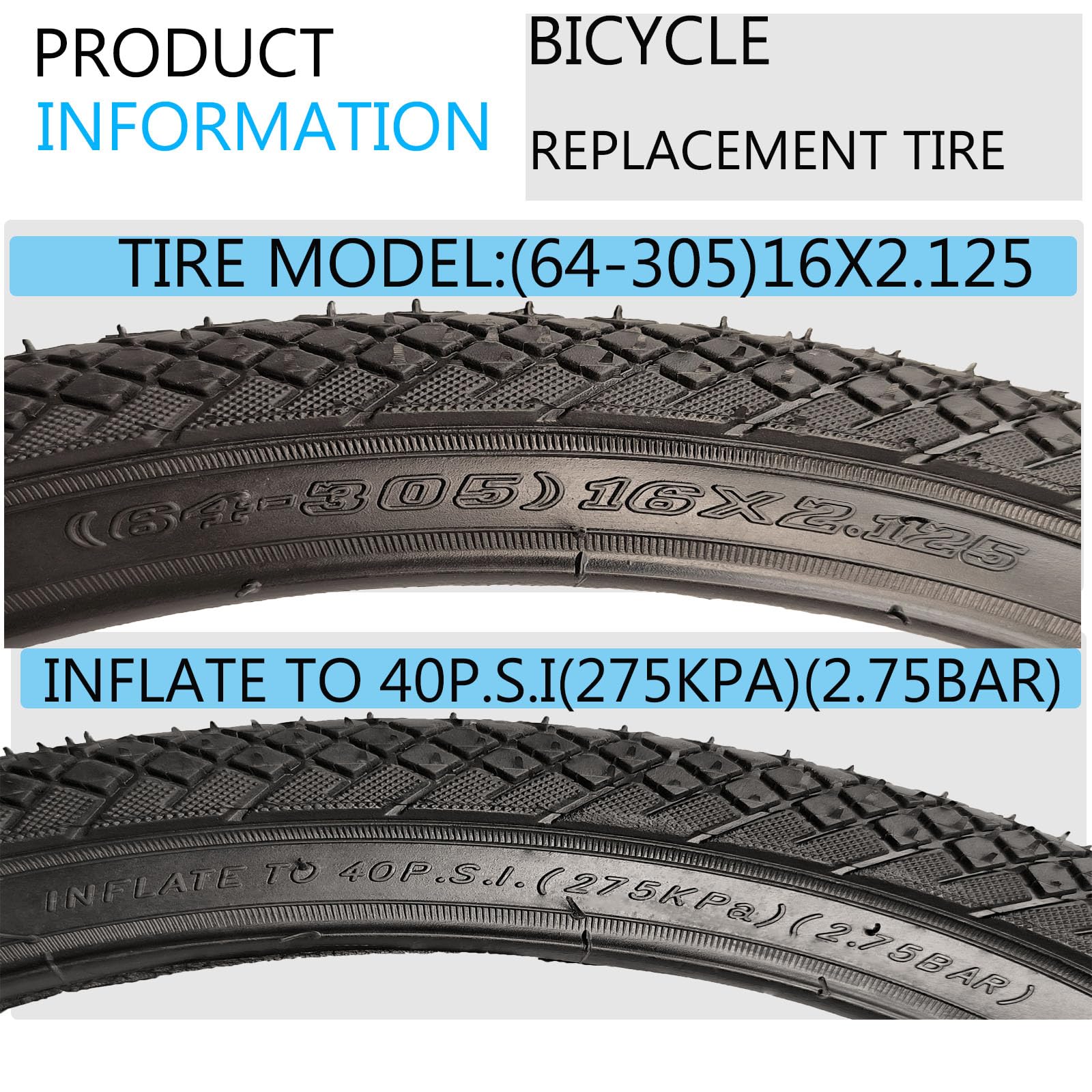 Premium Bike Tires - 12/14/16/18/20 x 2.125 Replacement Bicycle Tires with Tire Levers for BMX, Folding, Road & Kit Bikes - Perfect for Commuting, Off-Road Adventures & Urban Cycling