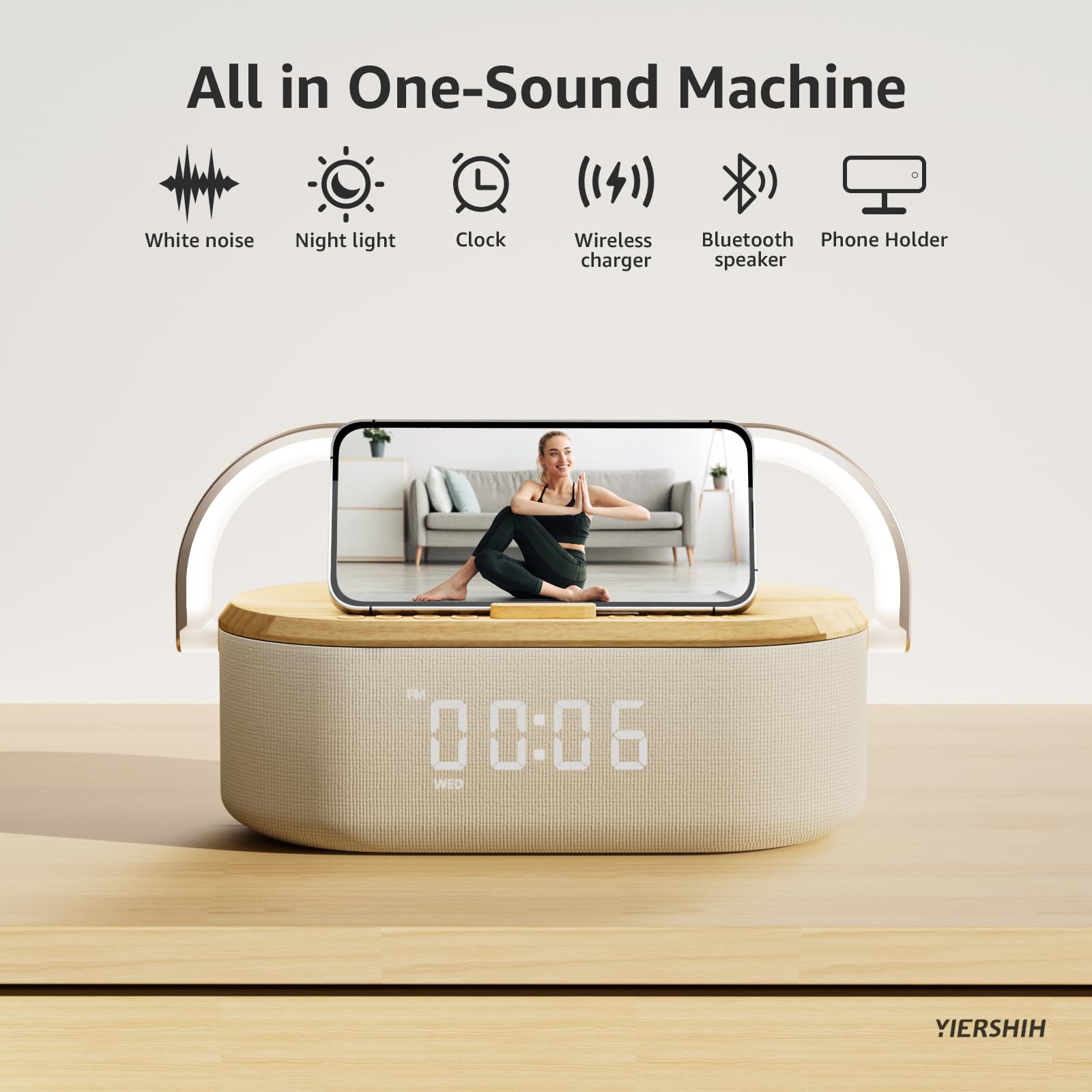 6-in-1 Sound Machine with Alarm Clock | Portable Bluetooth Speaker, Touch Night Light & 10W Fast Wireless Charger | 13 Soothing Sleep Sounds & White Noise Generator | Perfect for Bedroom, Nursery, Office & Travel Gifts