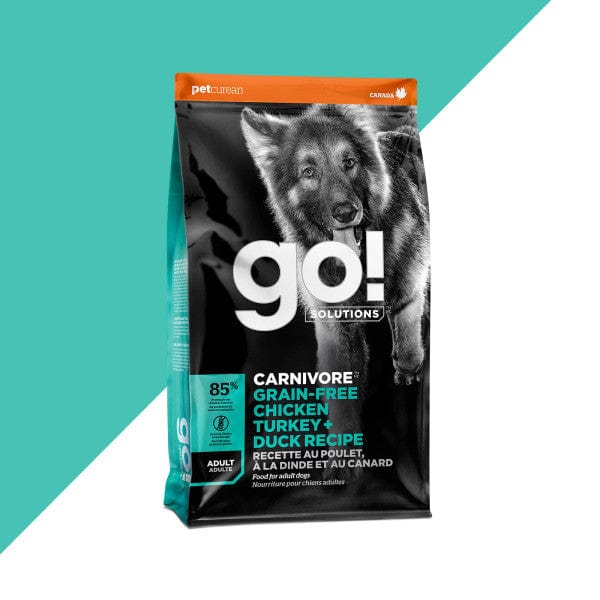 Go! Solutions Carnivore Grain-Free Dry Dog Food with Chicken, Turkey & Duck - High Protein Recipe for Active Dogs - Perfect for Large Breeds & Sensitive Stomachs - Ideal for Daily Feeding & Training Rewards