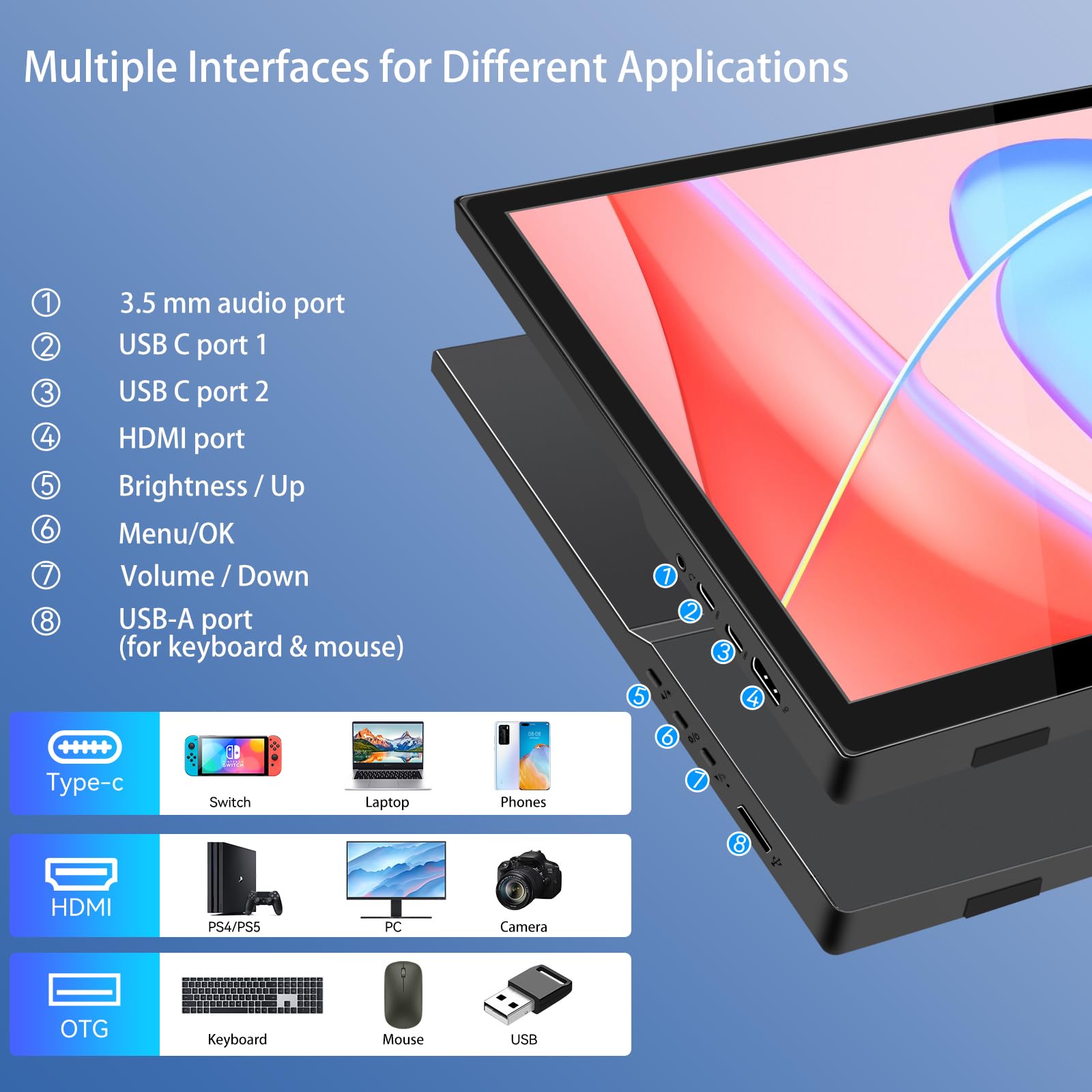 Pisichen 16 Inch Portable Touchscreen Monitor - 1920x1200P IPS Display with HDMI & USB-C Port, 300cd/m², External Second Screen for Laptop, PC, Phone, Xbox - Perfect for Work, Gaming & Travel