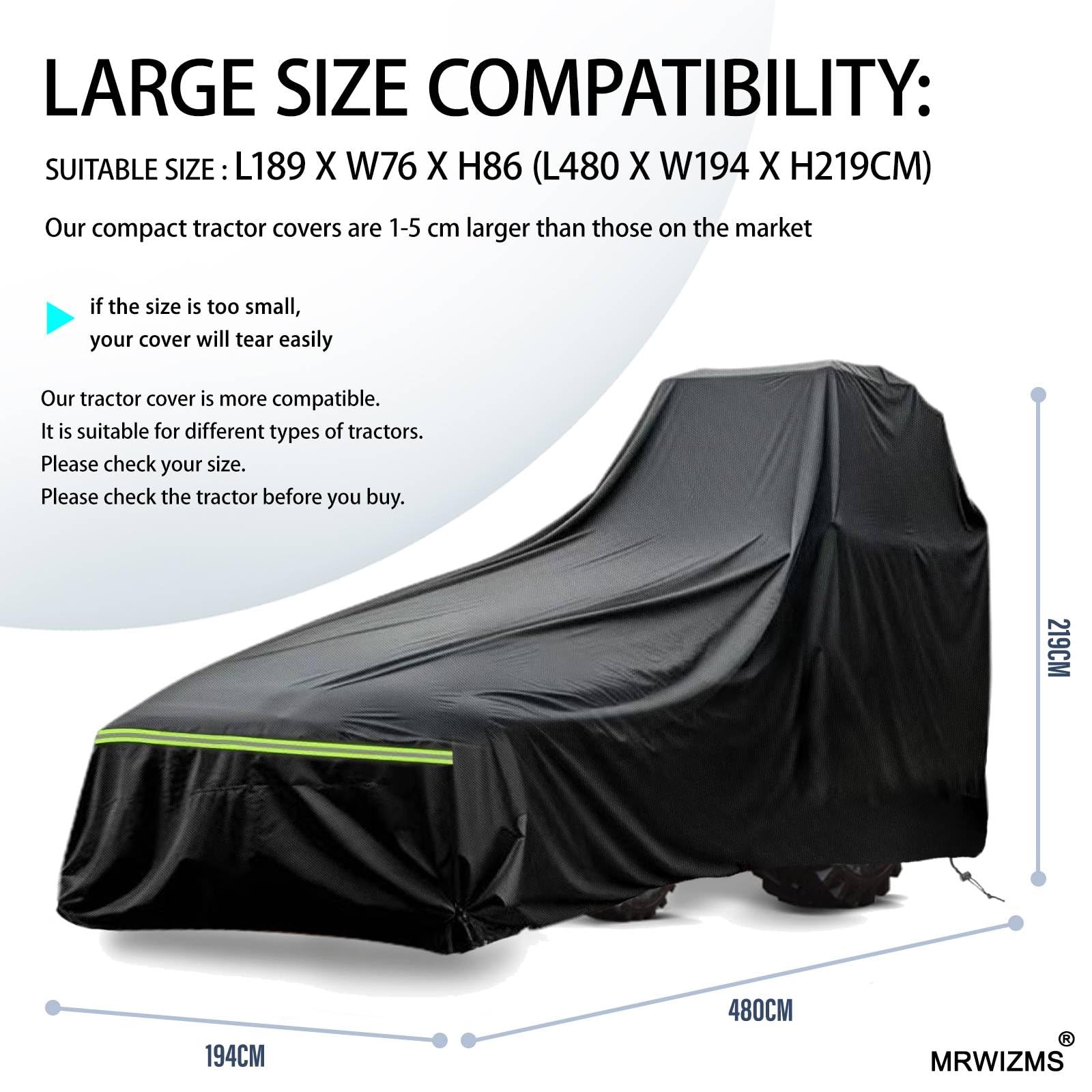Heavy Duty Waterproof Tractor Cover - 600D Oxford Fabric with UV Protection & Dustproof - Universal Fit (189