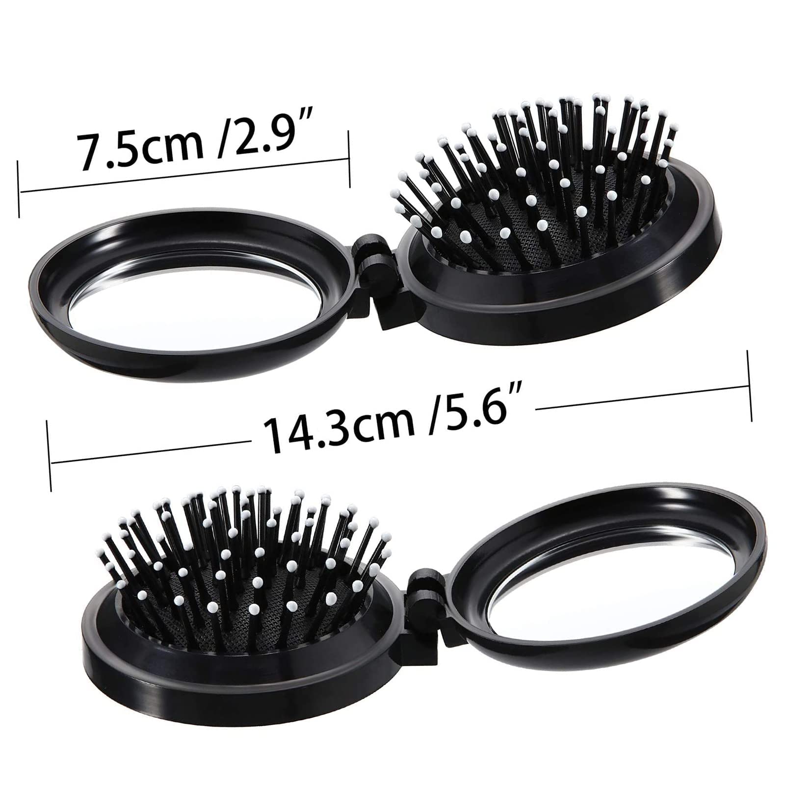 3Pack Travel Hair Brushes - Folding Mirror Combs for Women, Girls (Black/Silver/Purple) - Perfect for Travel & On-the-Go Styling